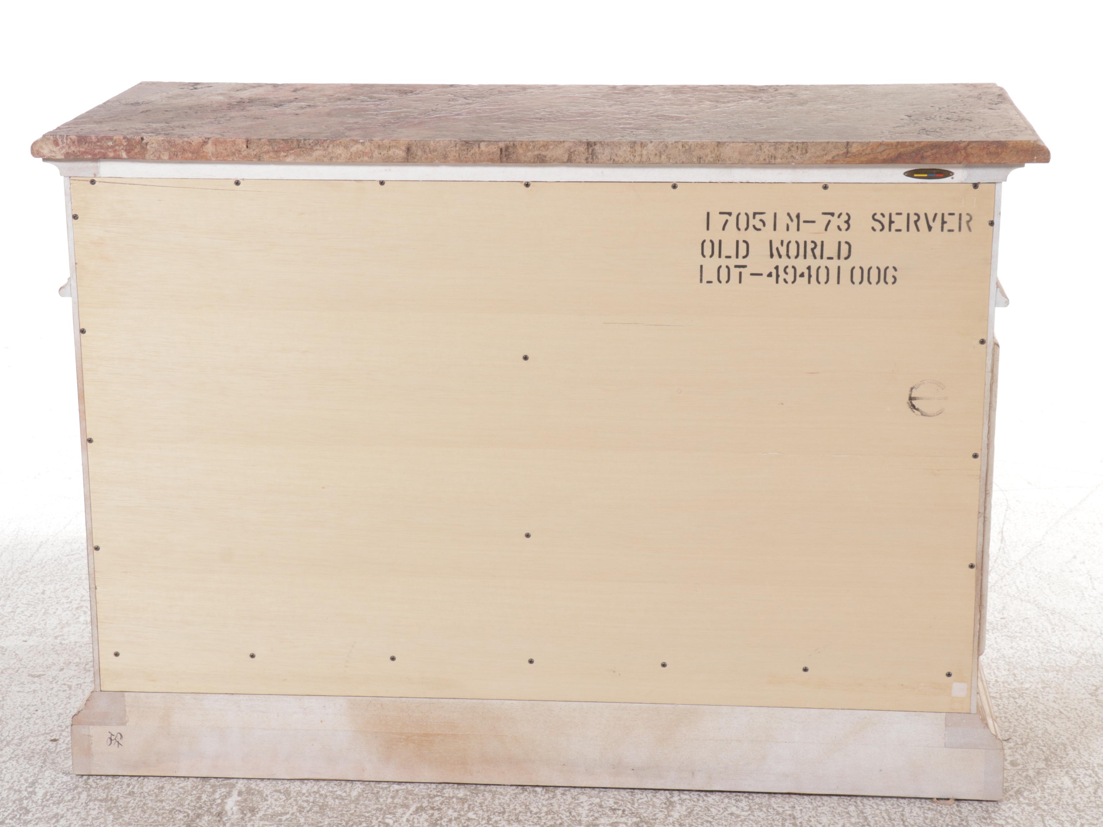Hickory White Antiqued Painted Wood and Marble Top "Old World" Server