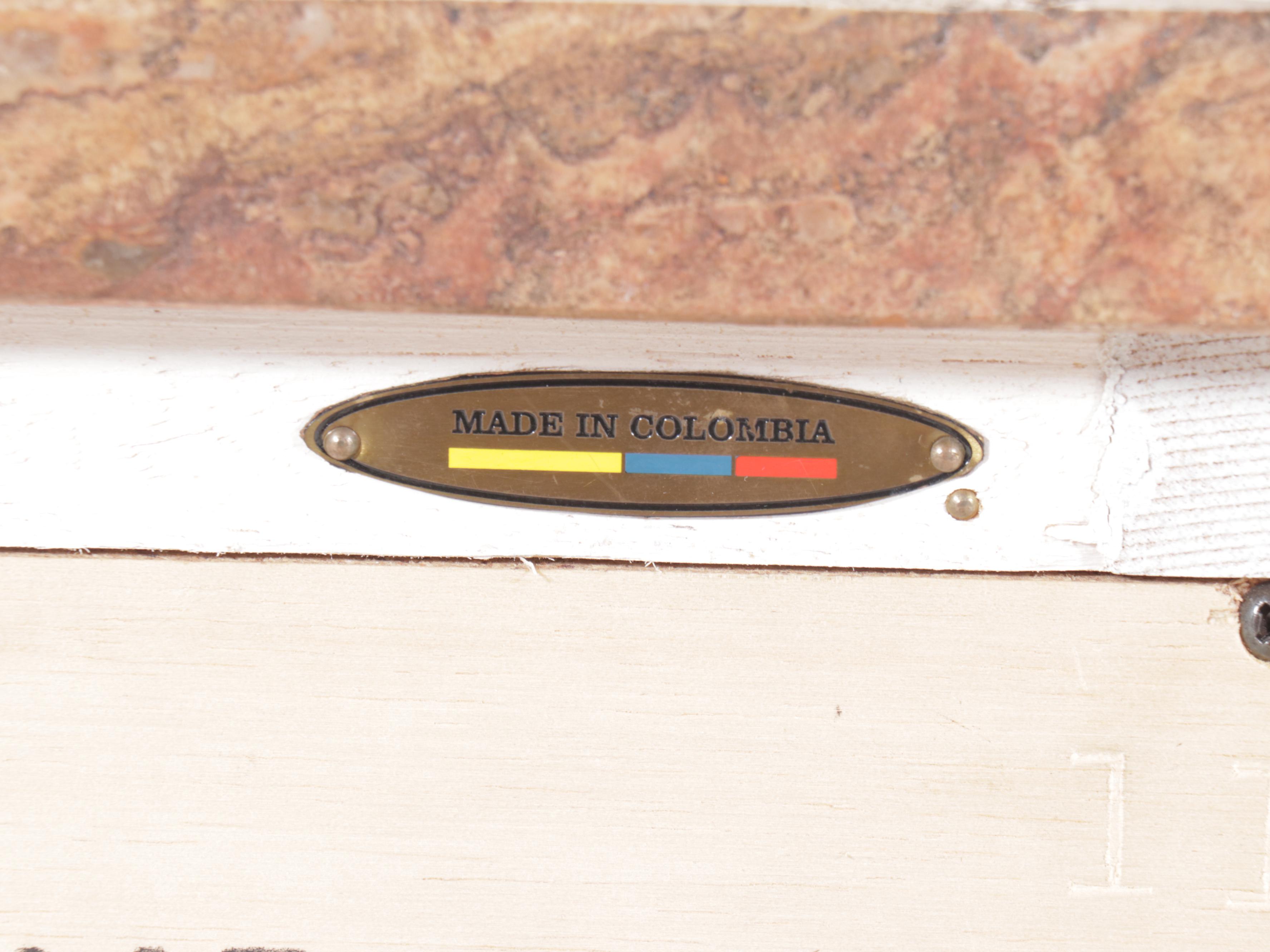 Hickory White Antiqued Painted Wood and Marble Top "Old World" Server