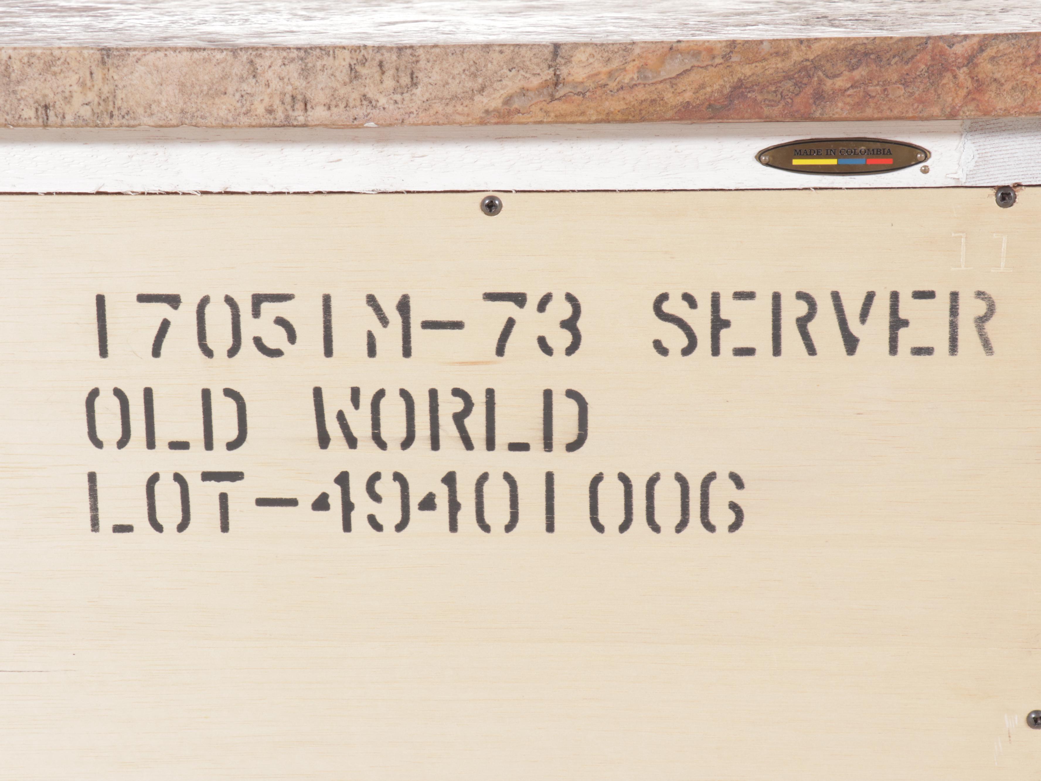 Hickory White Antiqued Painted Wood and Marble Top "Old World" Server