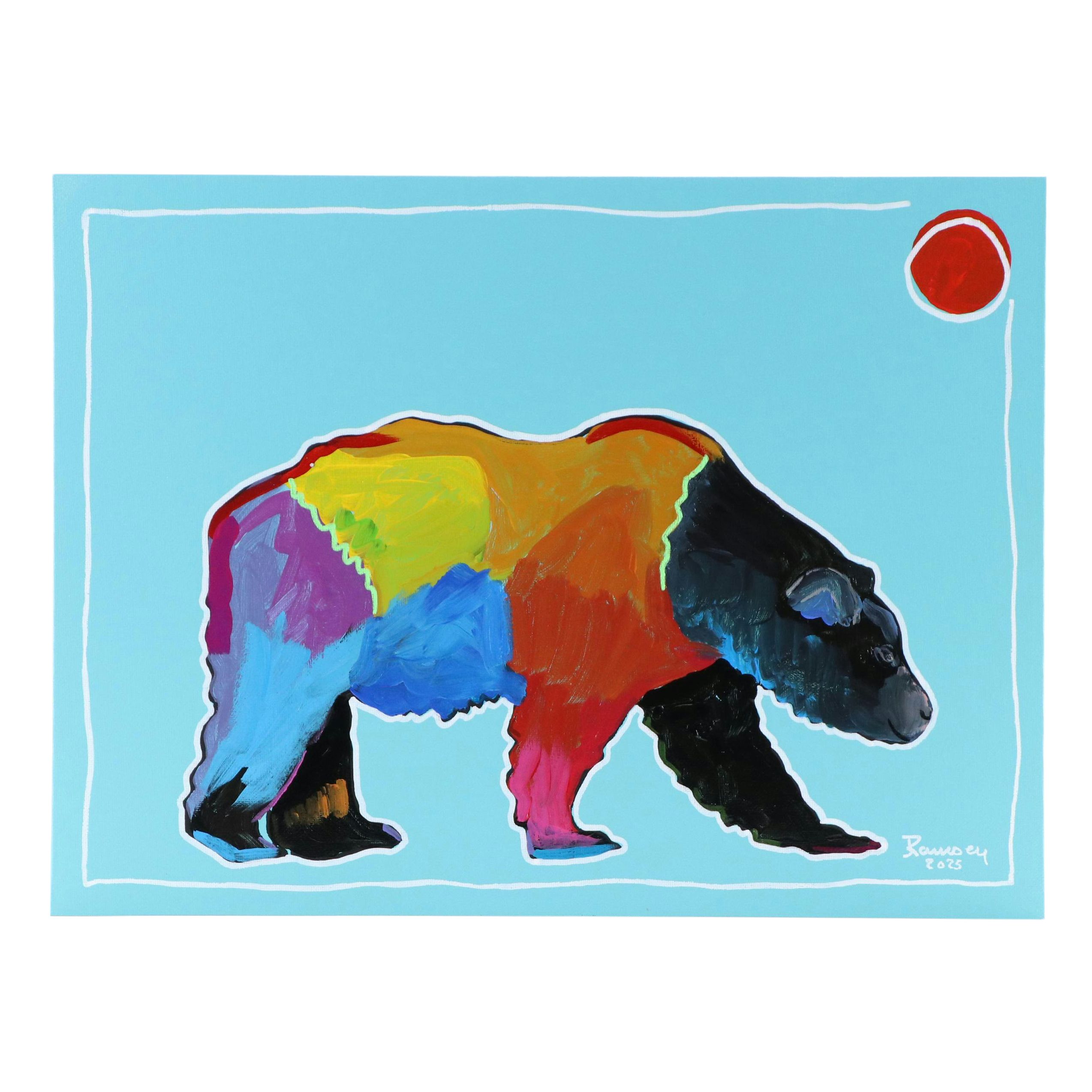 Joshua Ramsey Stylized Acrylic Painting of a Bear "Grizzly I," 2025