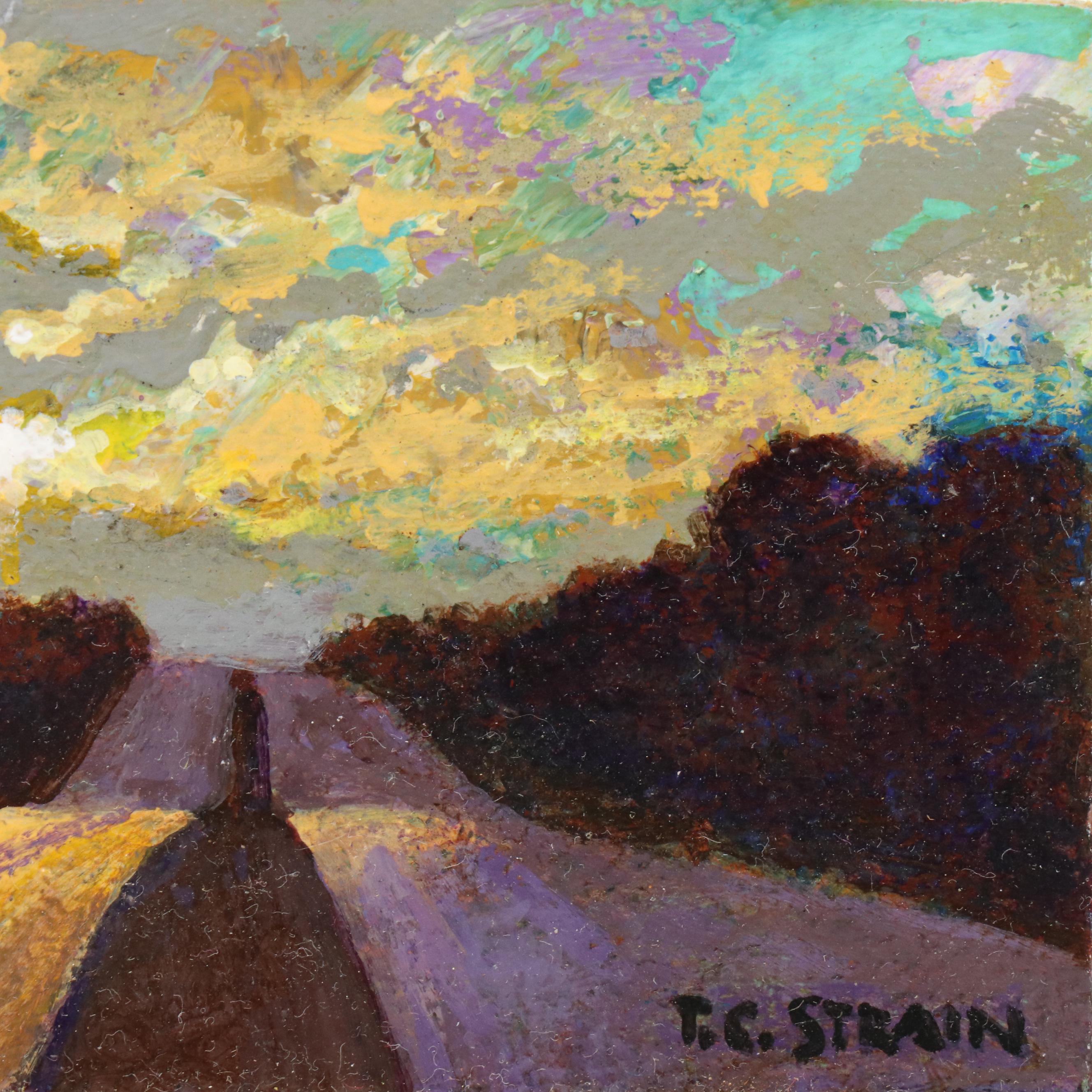 Timothy Clyde Strain Miniature Acrylic Landscape Paintings on Easels, 21st C.