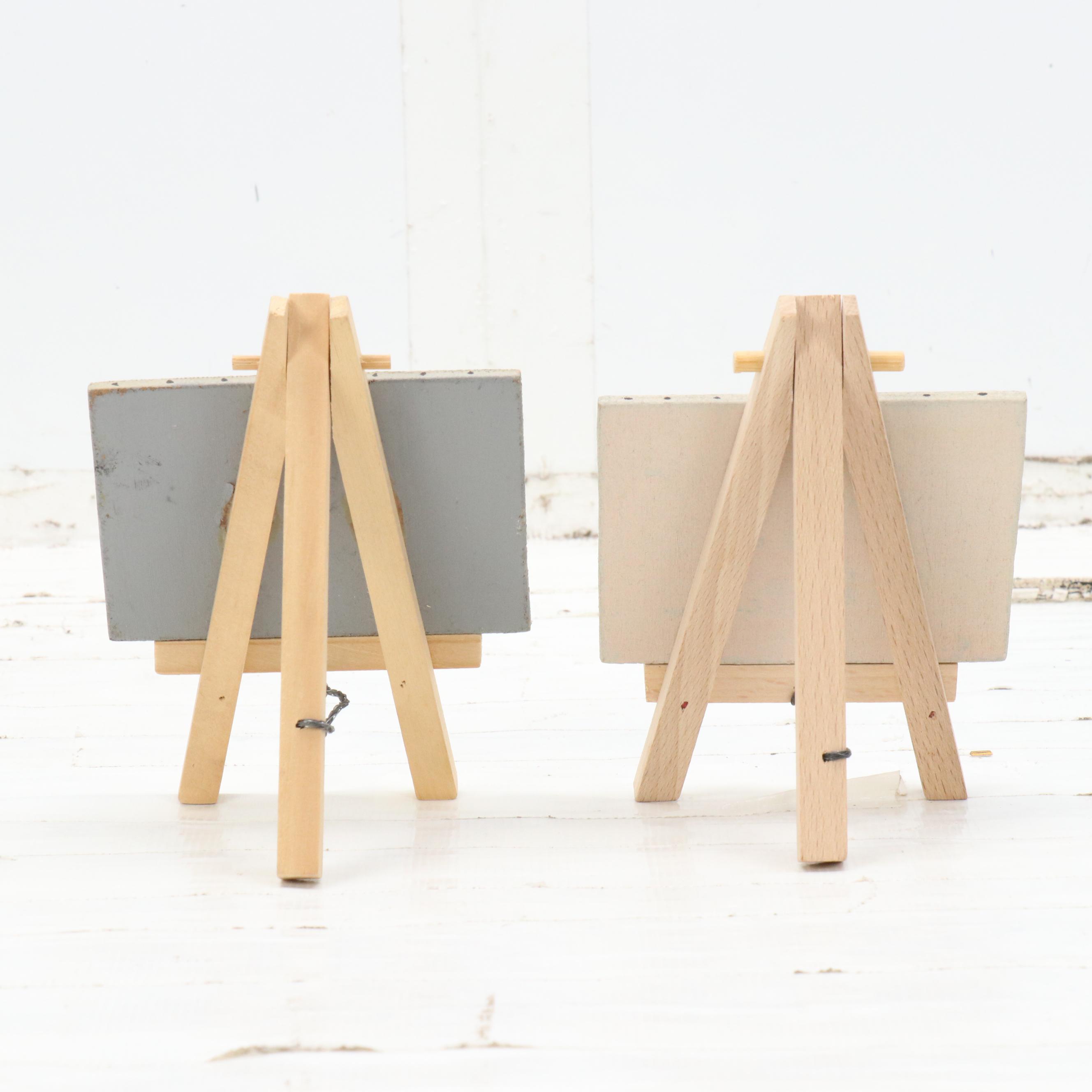 Timothy Clyde Strain Miniature Acrylic Landscape Paintings on Easels, 21st C.