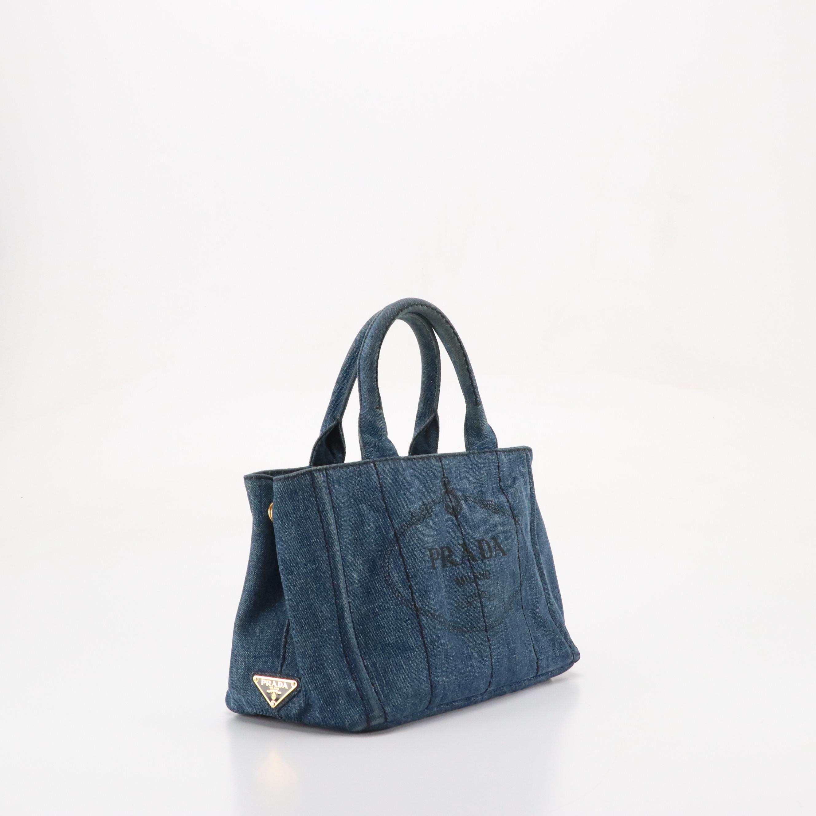 Prada Blue Canapa Logo Denim Tote