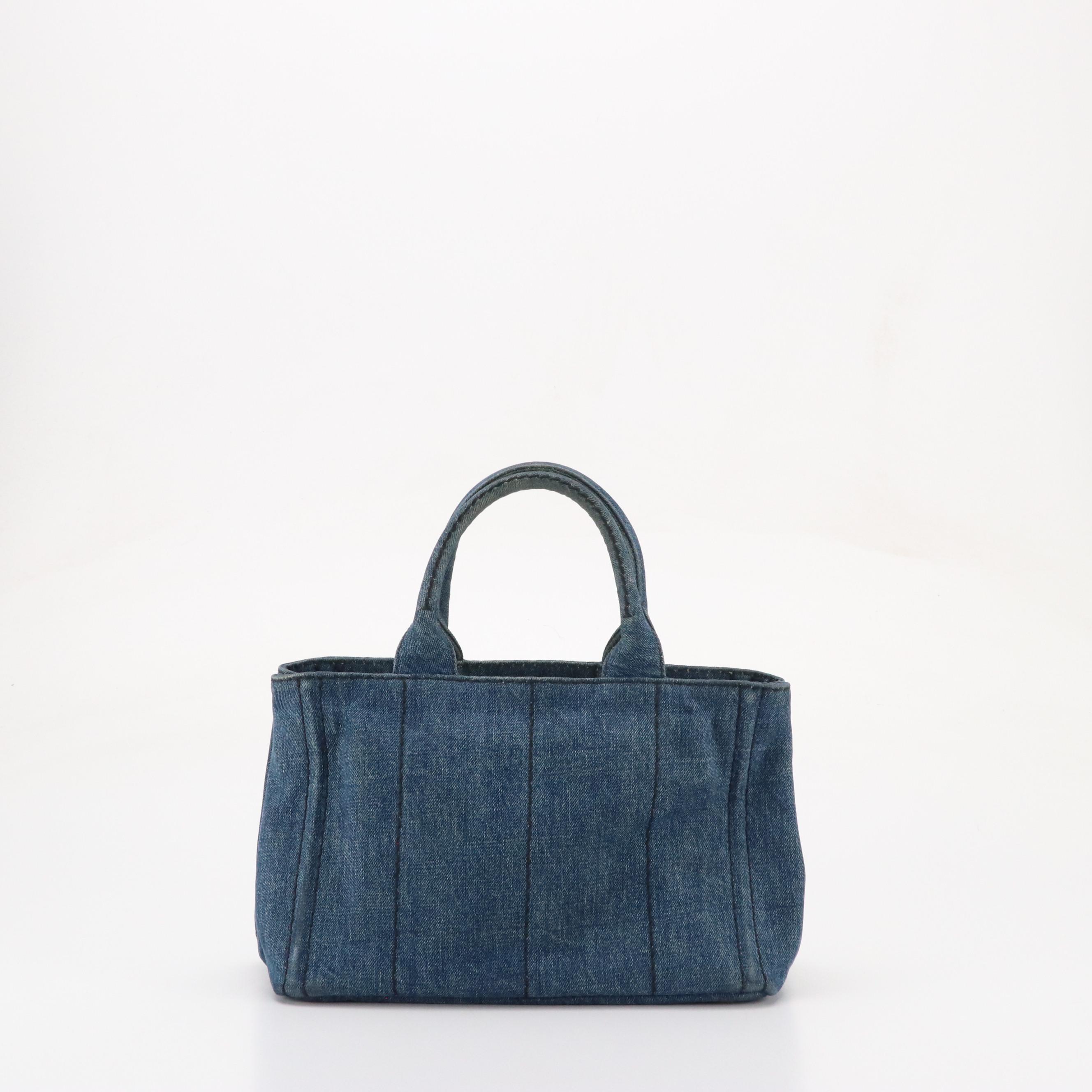 Prada Blue Canapa Logo Denim Tote