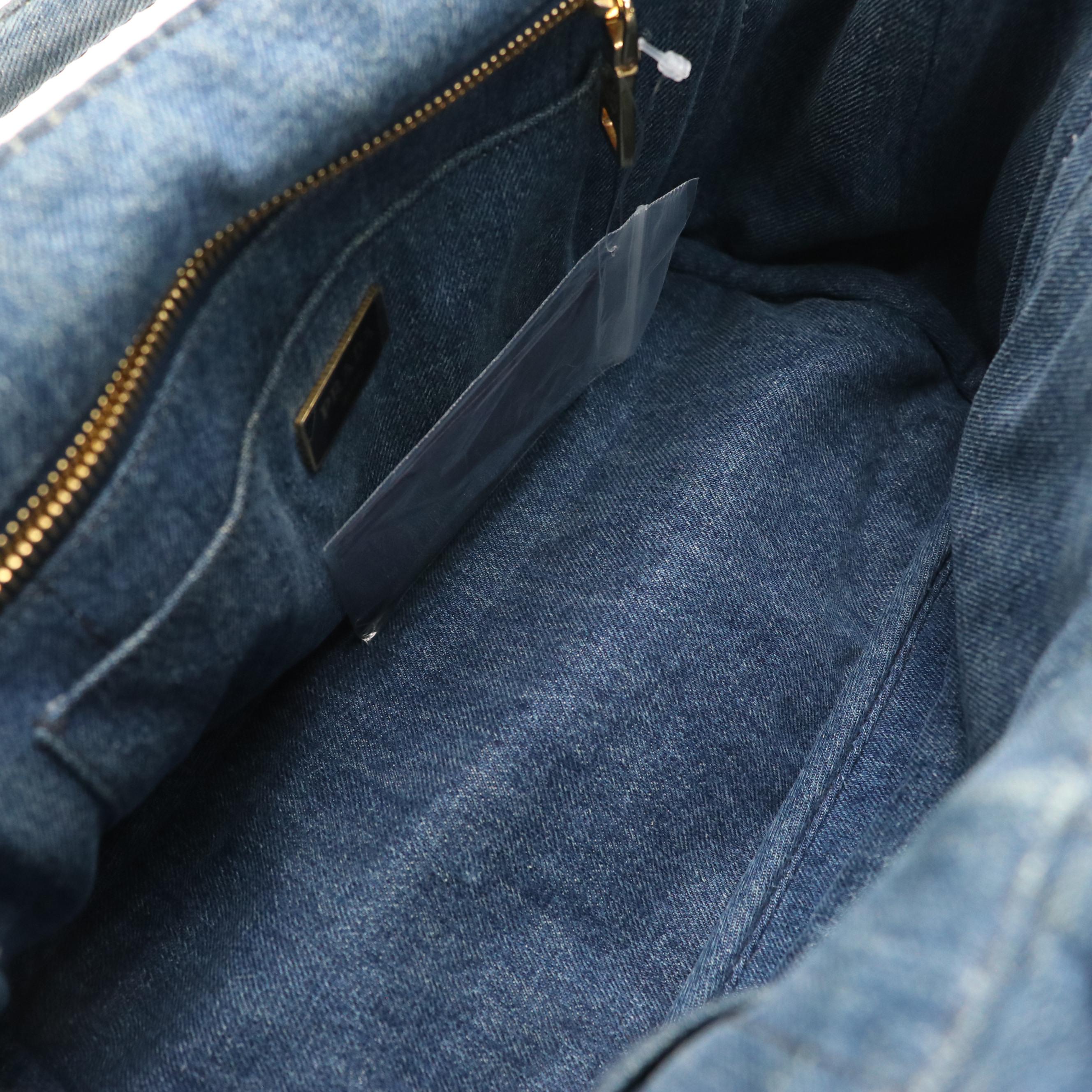 Prada Blue Canapa Logo Denim Tote