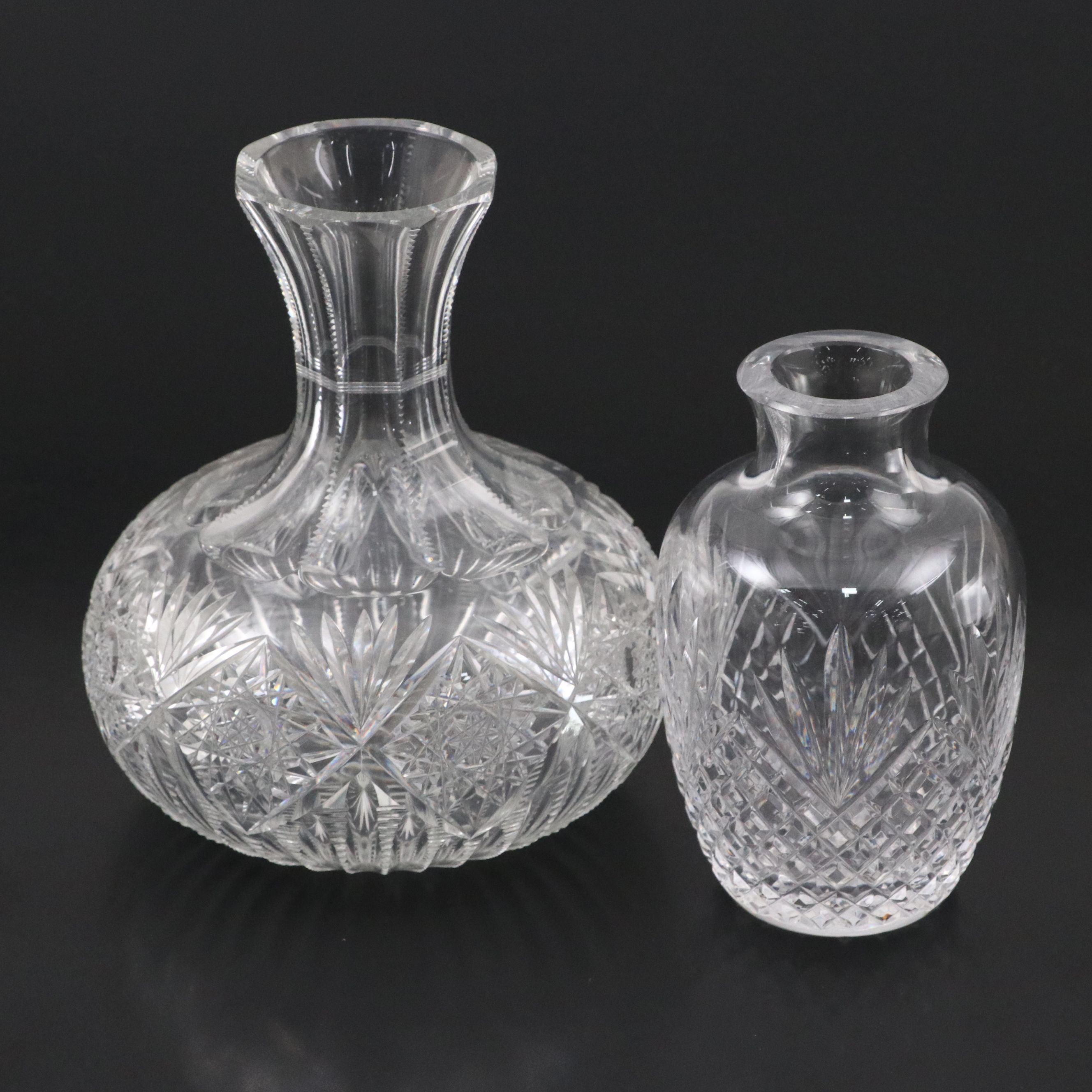 American Brilliant Style Zipper Cut Glass Bulbous Vase with Cut Crystal Vase