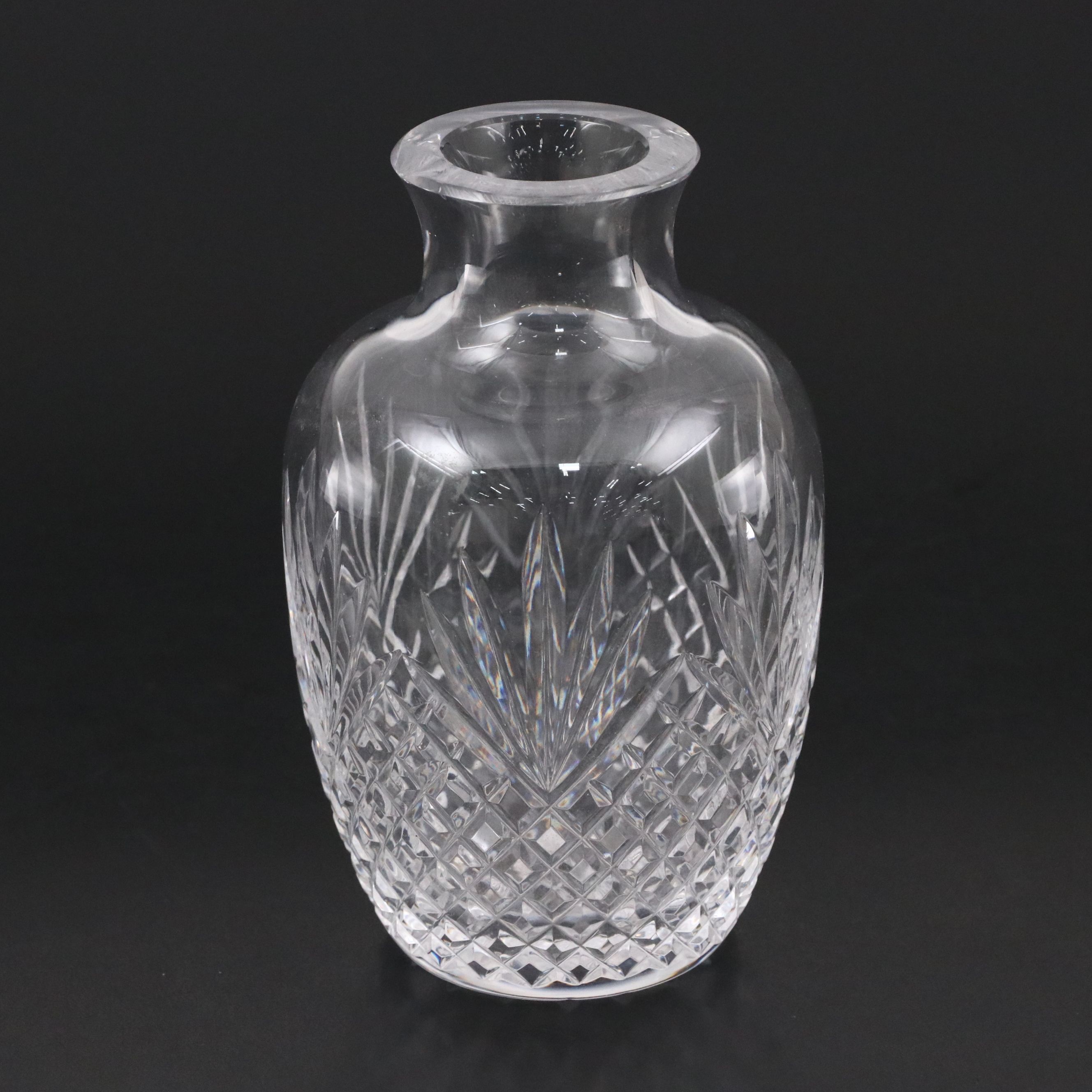 American Brilliant Style Zipper Cut Glass Bulbous Vase with Cut Crystal Vase