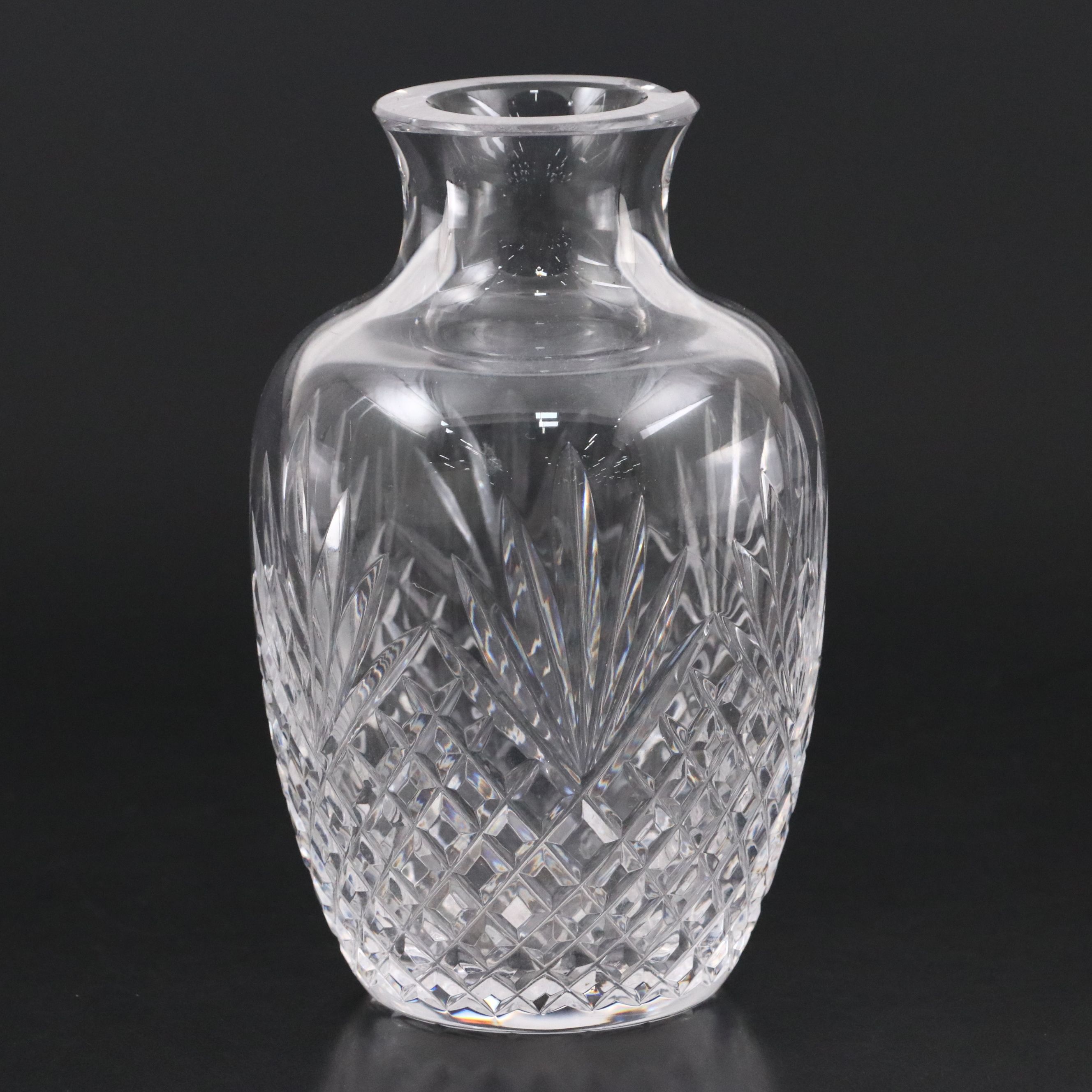 American Brilliant Style Zipper Cut Glass Bulbous Vase with Cut Crystal Vase