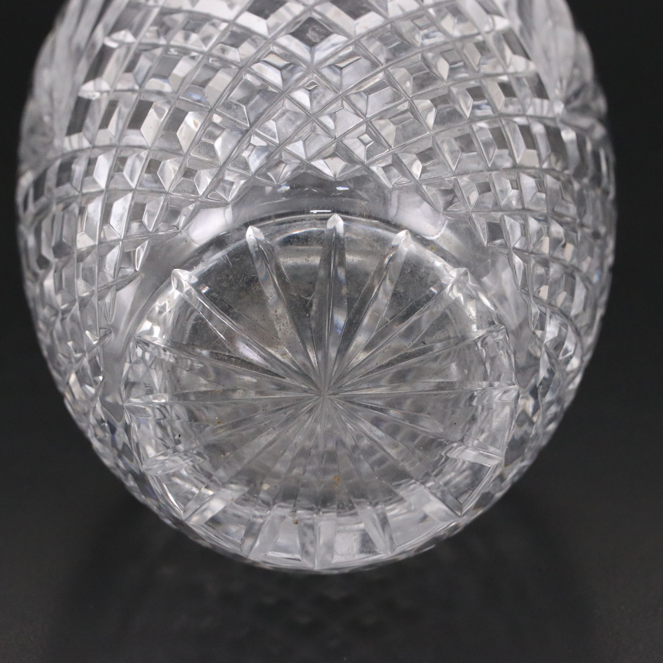 American Brilliant Style Zipper Cut Glass Bulbous Vase with Cut Crystal Vase