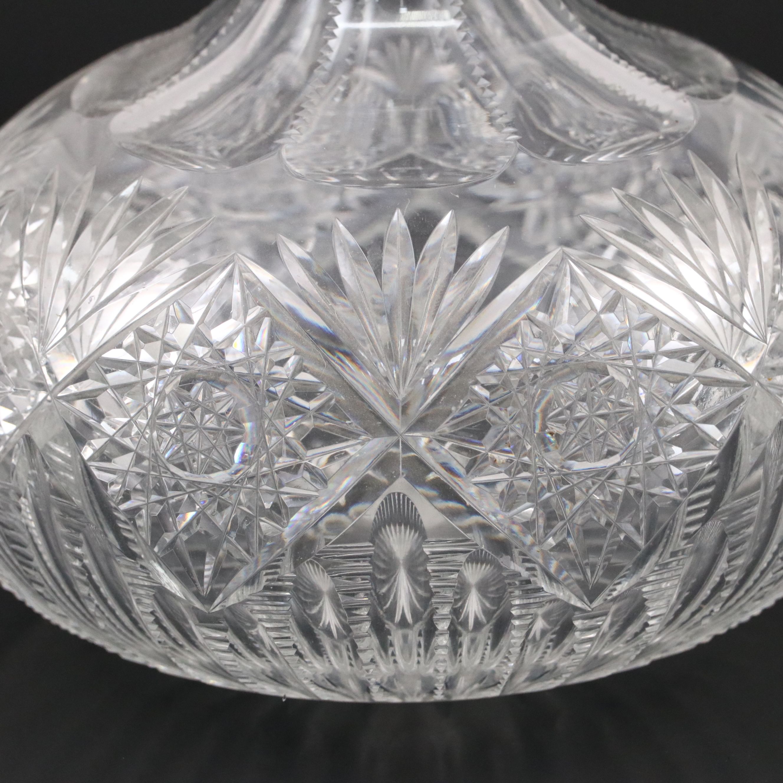 American Brilliant Style Zipper Cut Glass Bulbous Vase with Cut Crystal Vase