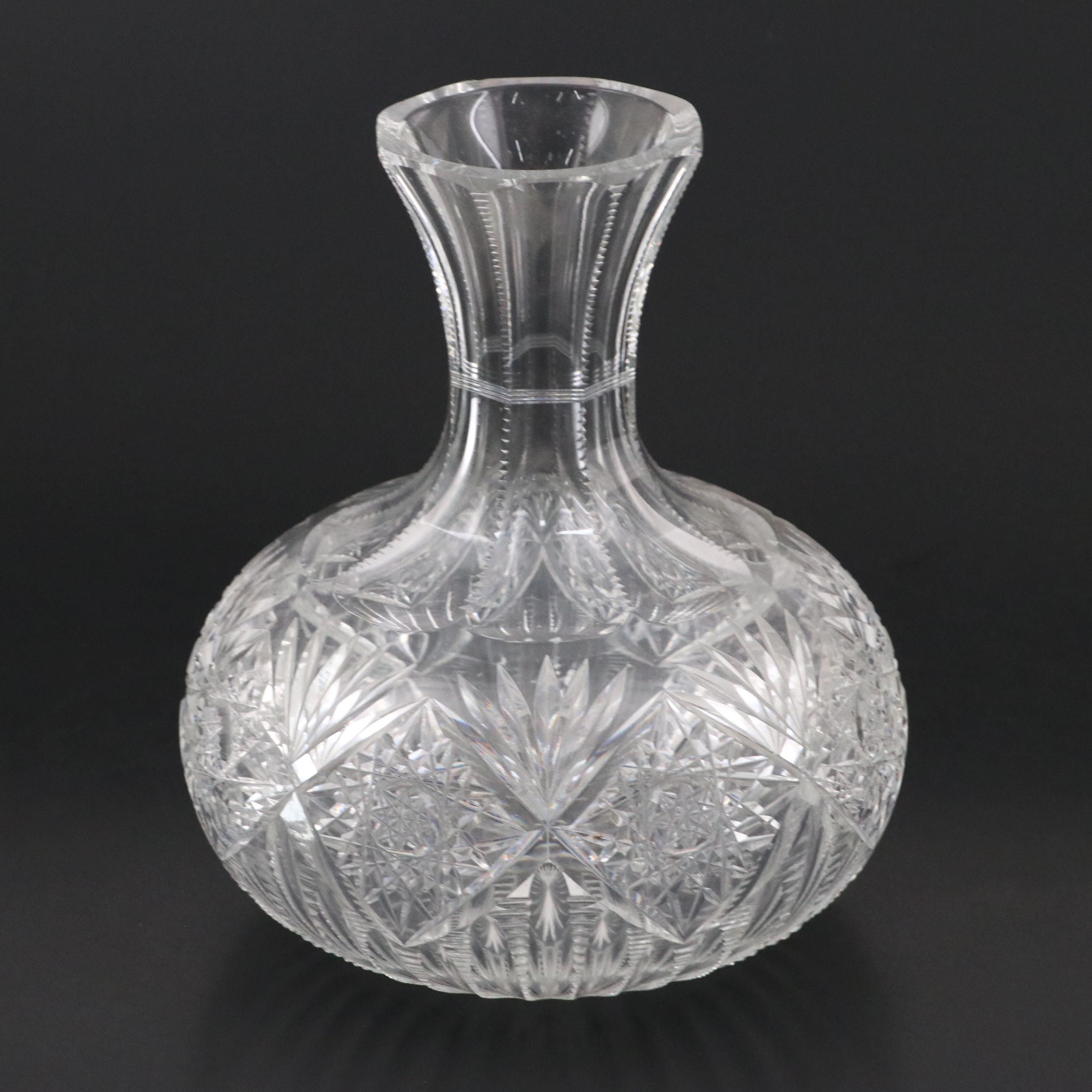 American Brilliant Style Zipper Cut Glass Bulbous Vase with Cut Crystal Vase