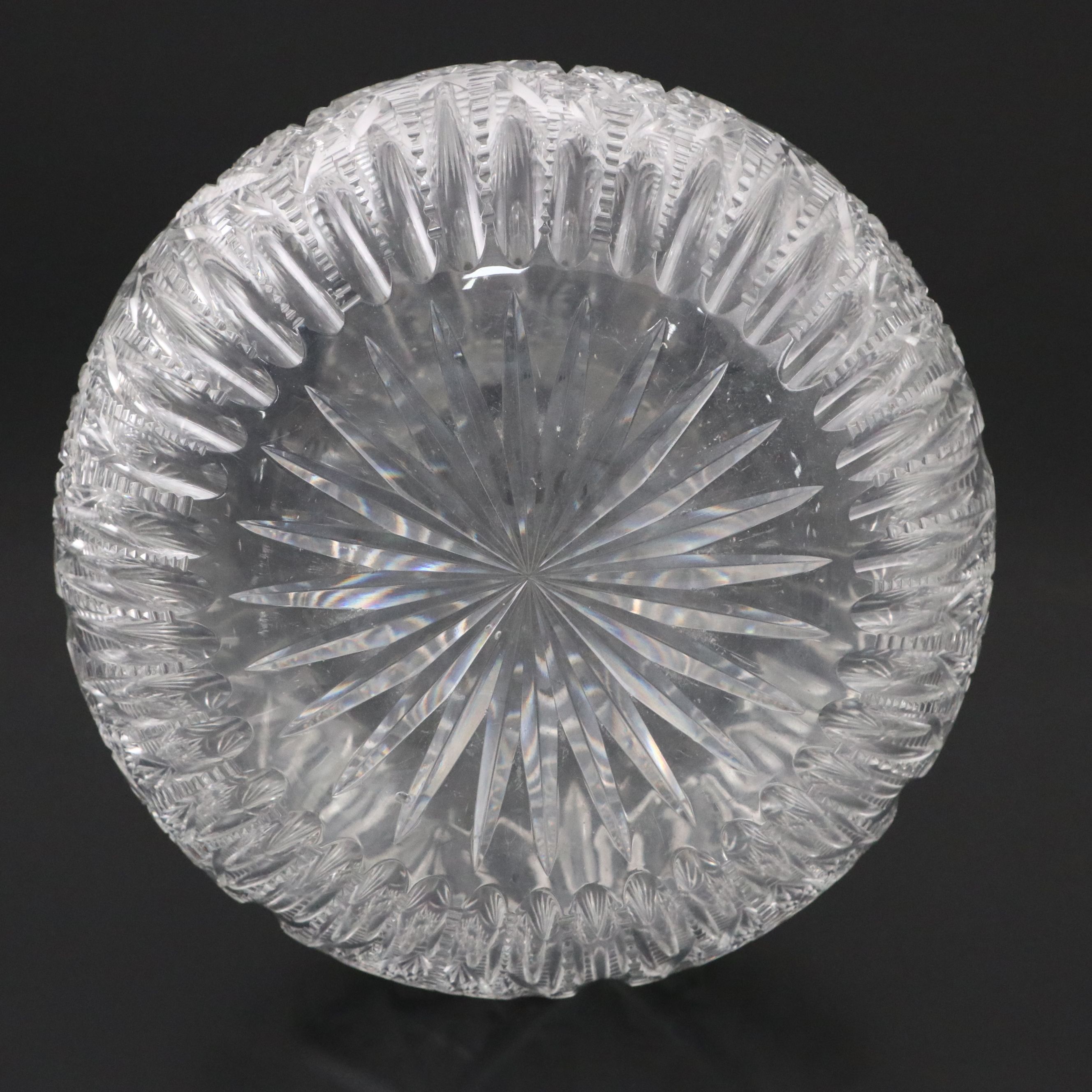 American Brilliant Style Zipper Cut Glass Bulbous Vase with Cut Crystal Vase