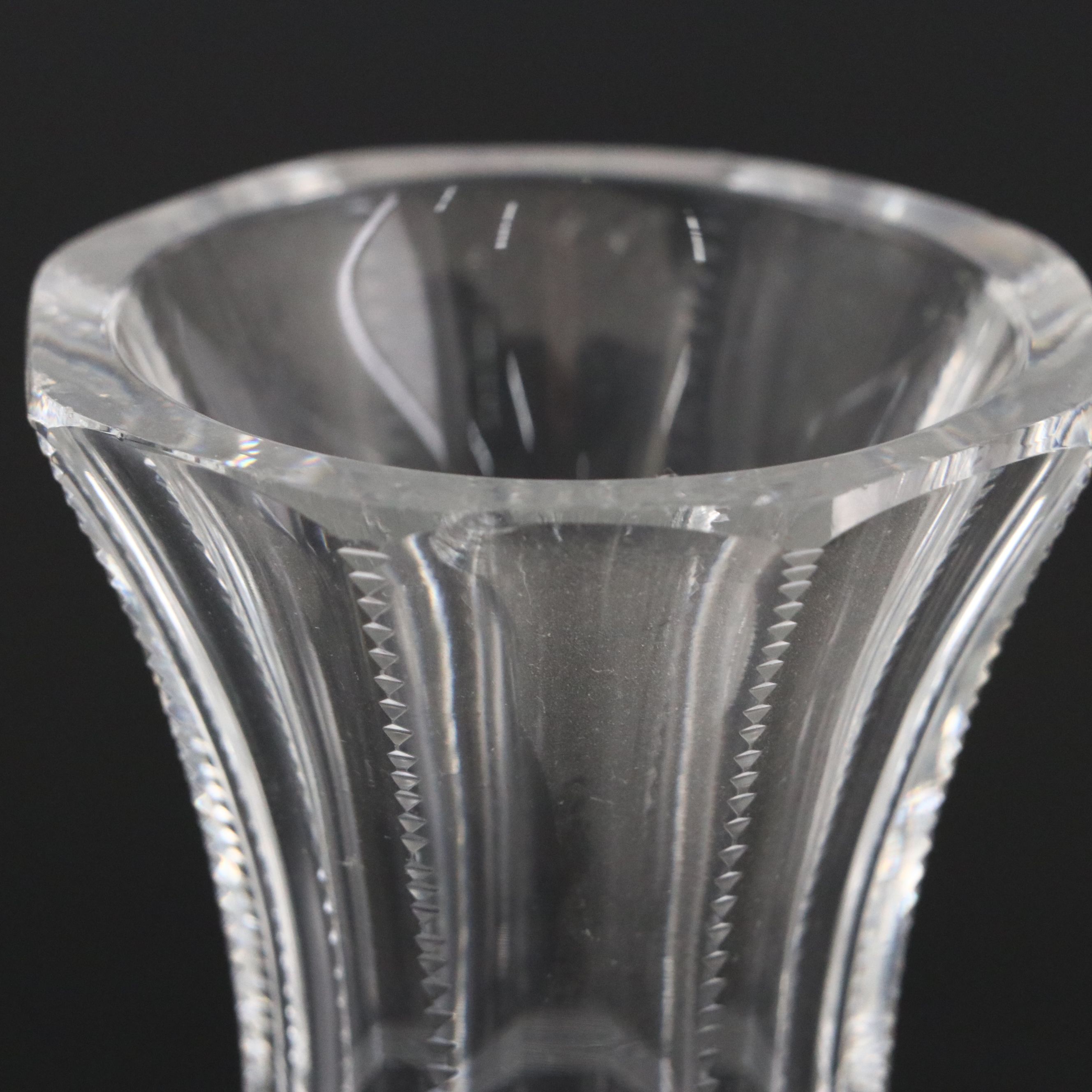 American Brilliant Style Zipper Cut Glass Bulbous Vase with Cut Crystal Vase