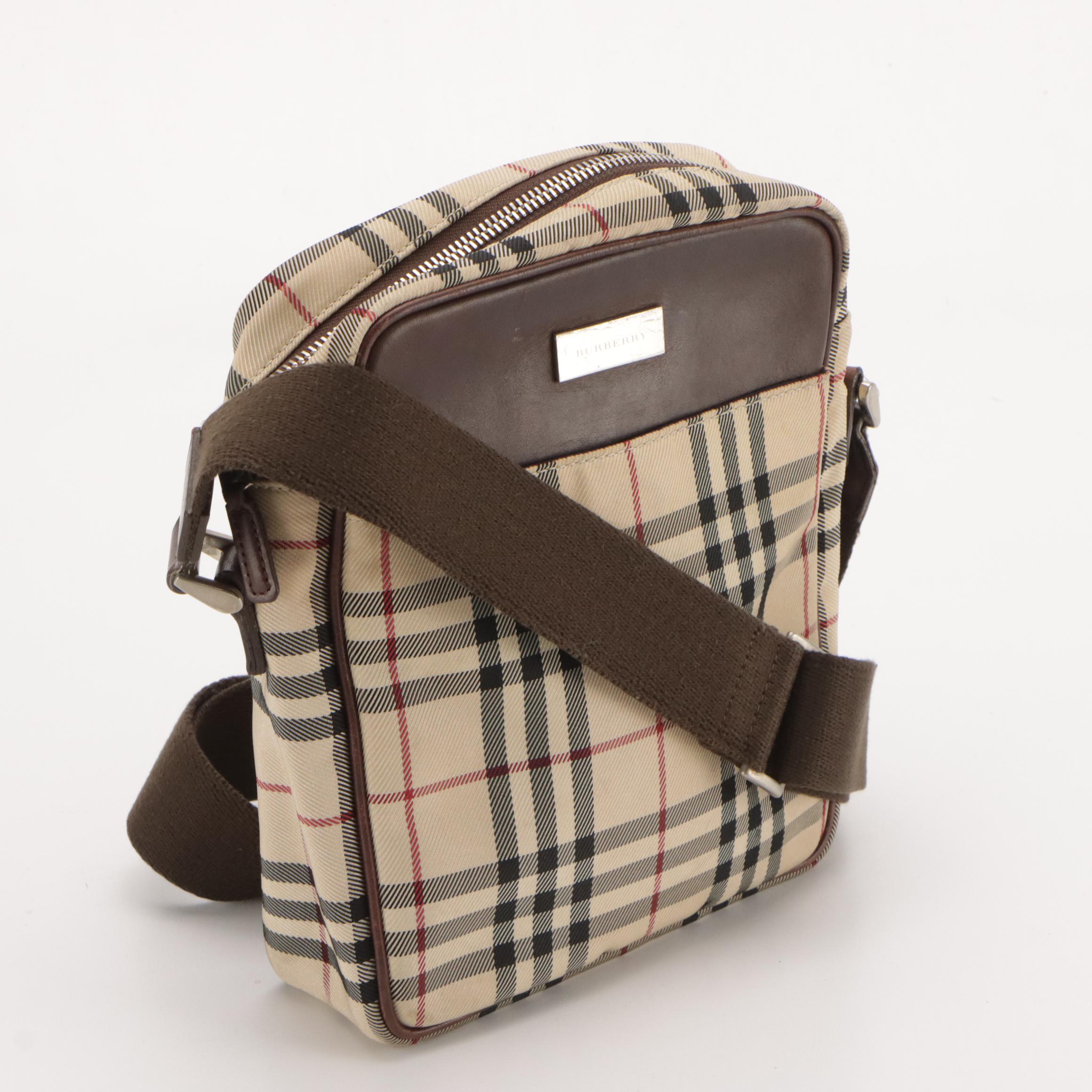 Burberry Crossbody Bag in Nova Check Nylon Canvas and Dark Brown Leather