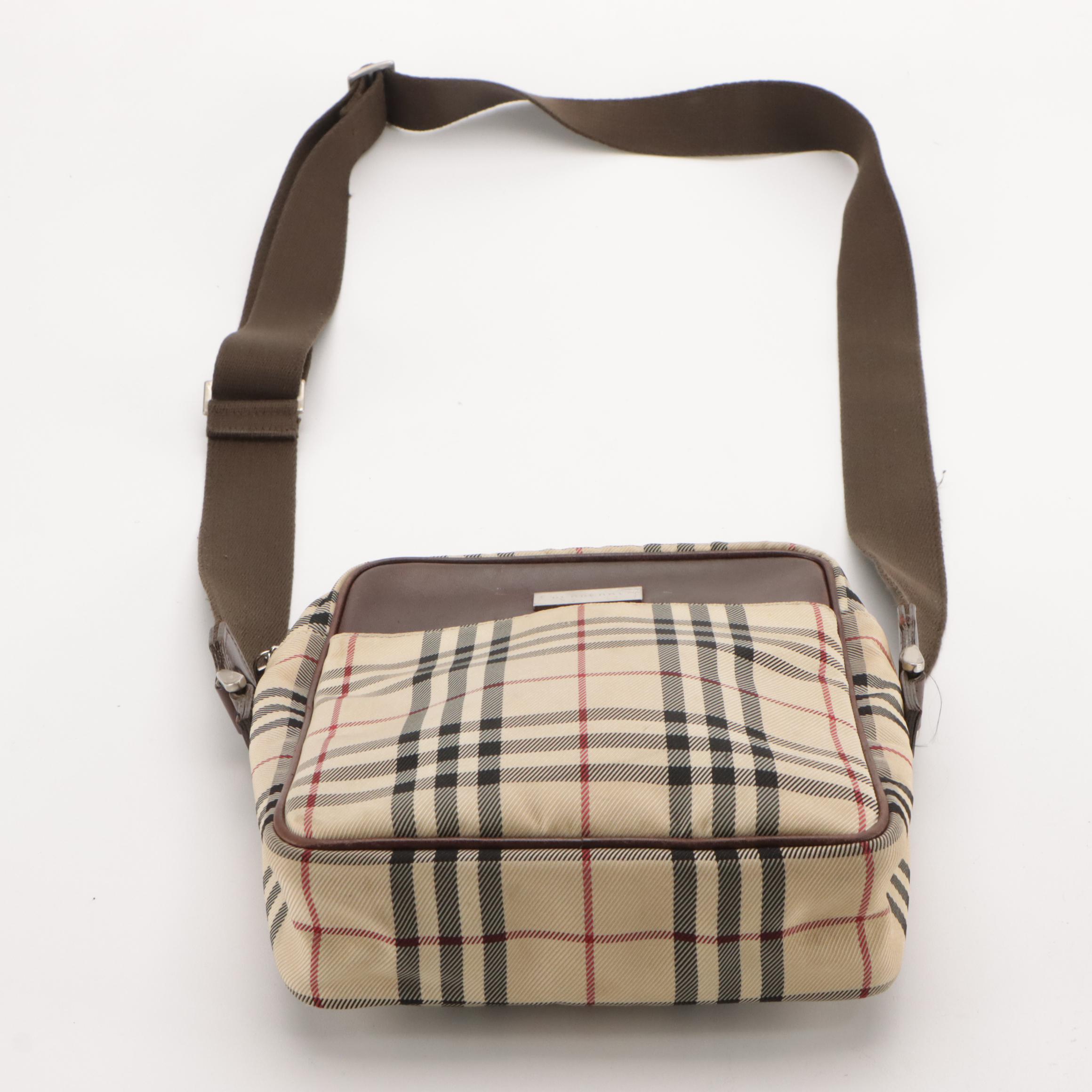 Burberry Crossbody Bag in Nova Check Nylon Canvas and Dark Brown Leather