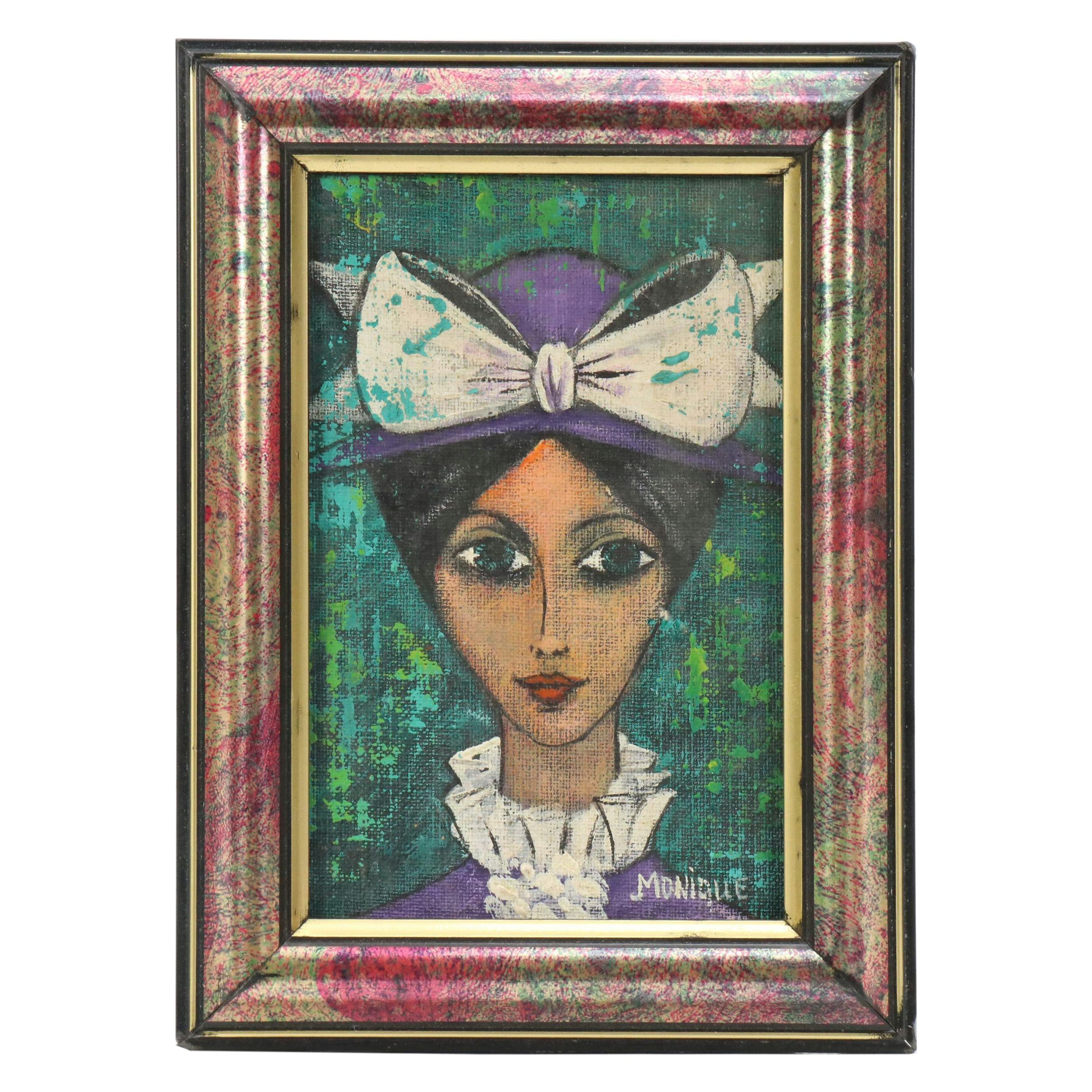 Monique Stylized Oil Portrait of Woman with Frilled Collar and Bow