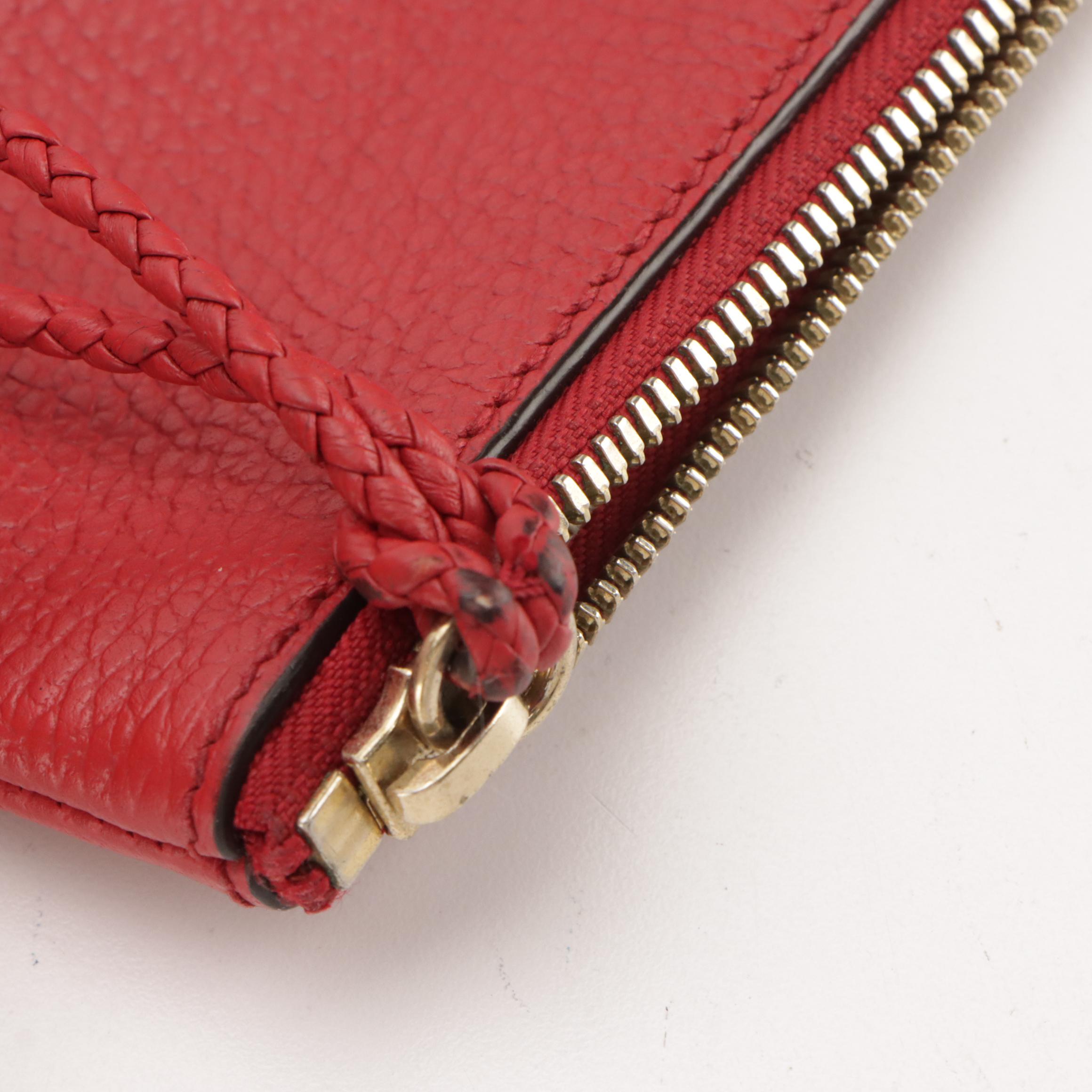 Gucci Bamboo Tassel Large Zip Pouch in Red Grained Calfskin Leather
