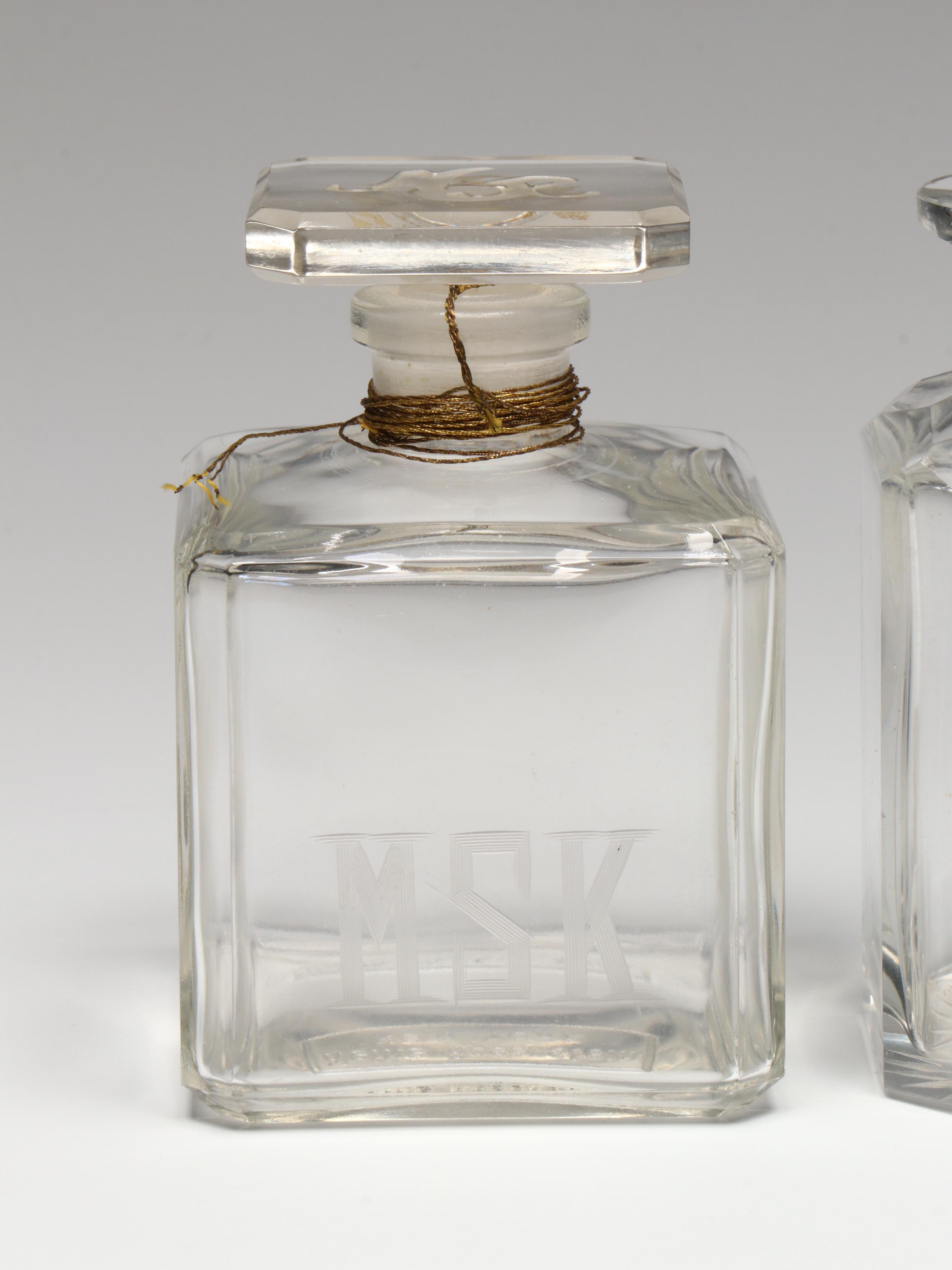 Crystal Decanter, Nettie Rosenstein Glass Decanter, and Royal Lyme Glass Bottle