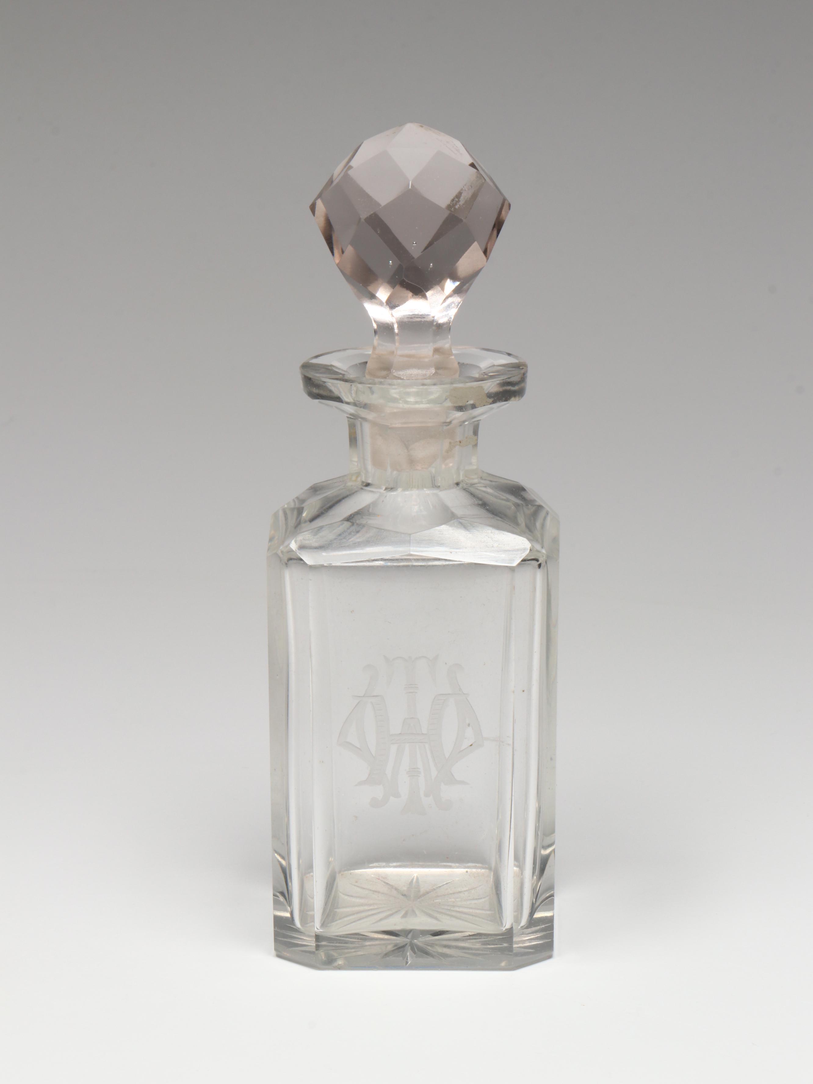 Crystal Decanter, Nettie Rosenstein Glass Decanter, and Royal Lyme Glass Bottle