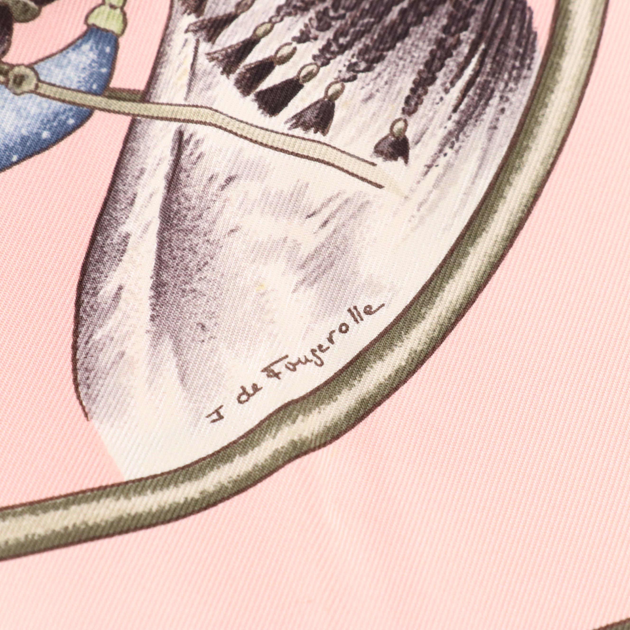 Hermès "Les Chevaux Des Moghols" Baby Pink Silk Twill Scarf 90