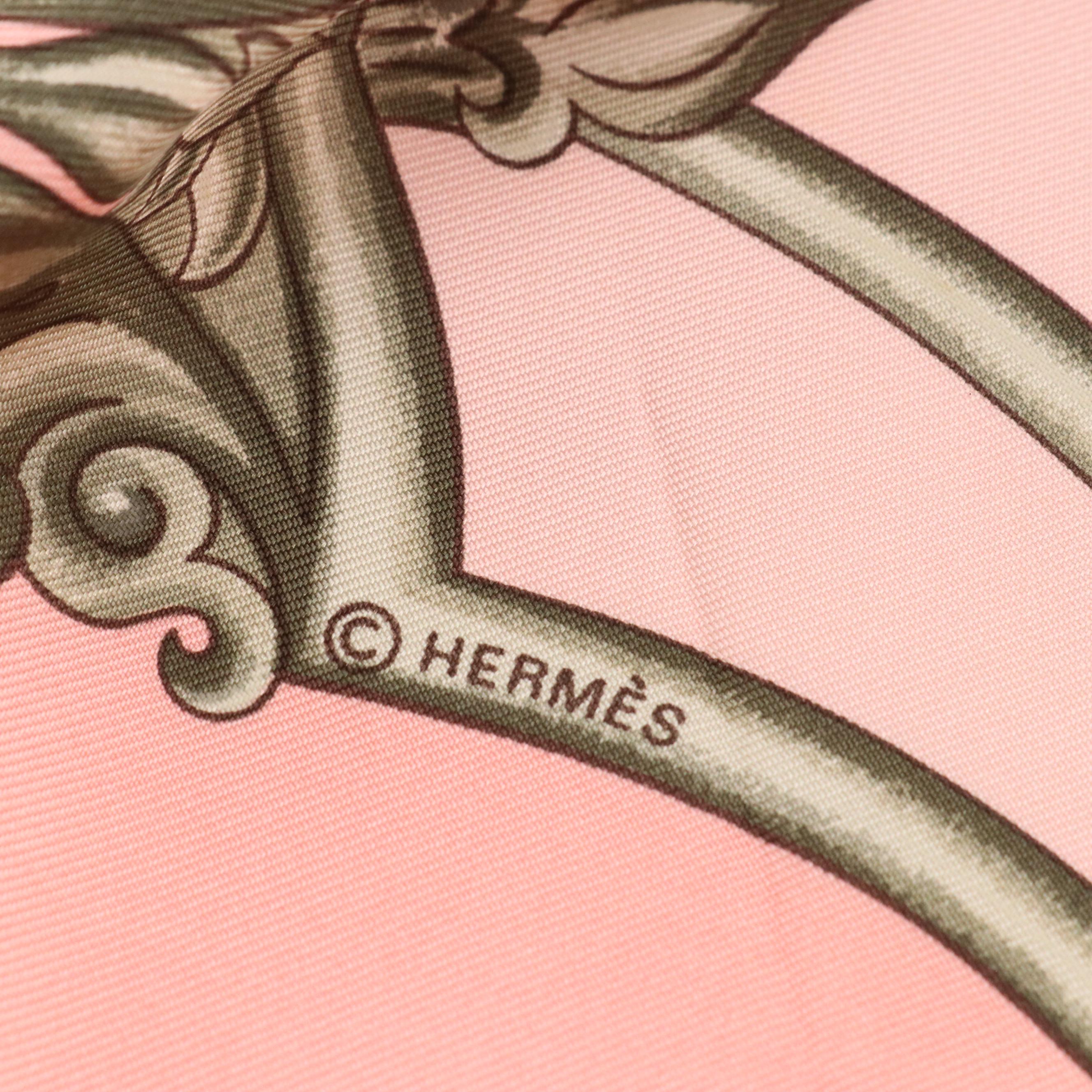 Hermès "Les Chevaux Des Moghols" Baby Pink Silk Twill Scarf 90