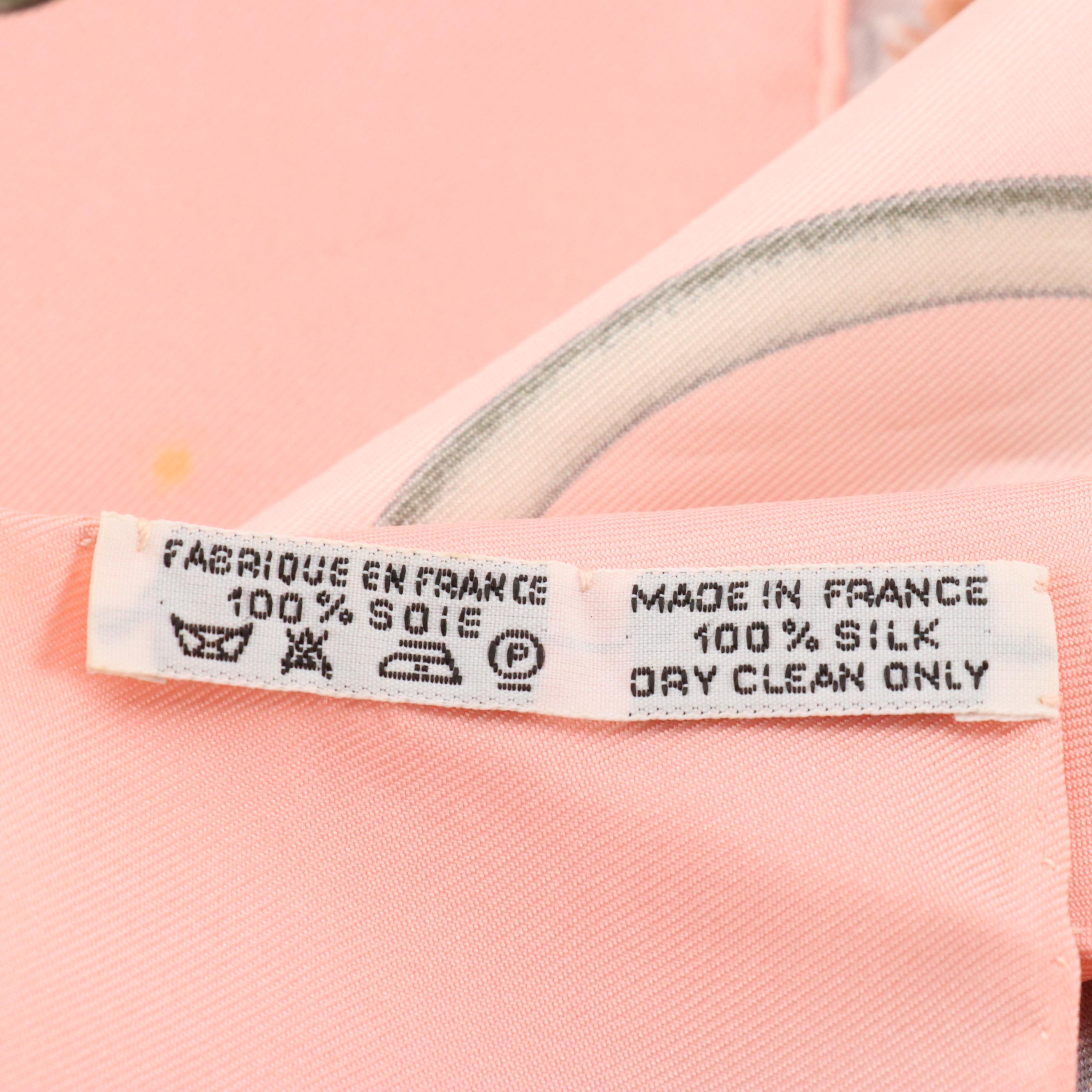 Hermès "Les Chevaux Des Moghols" Baby Pink Silk Twill Scarf 90