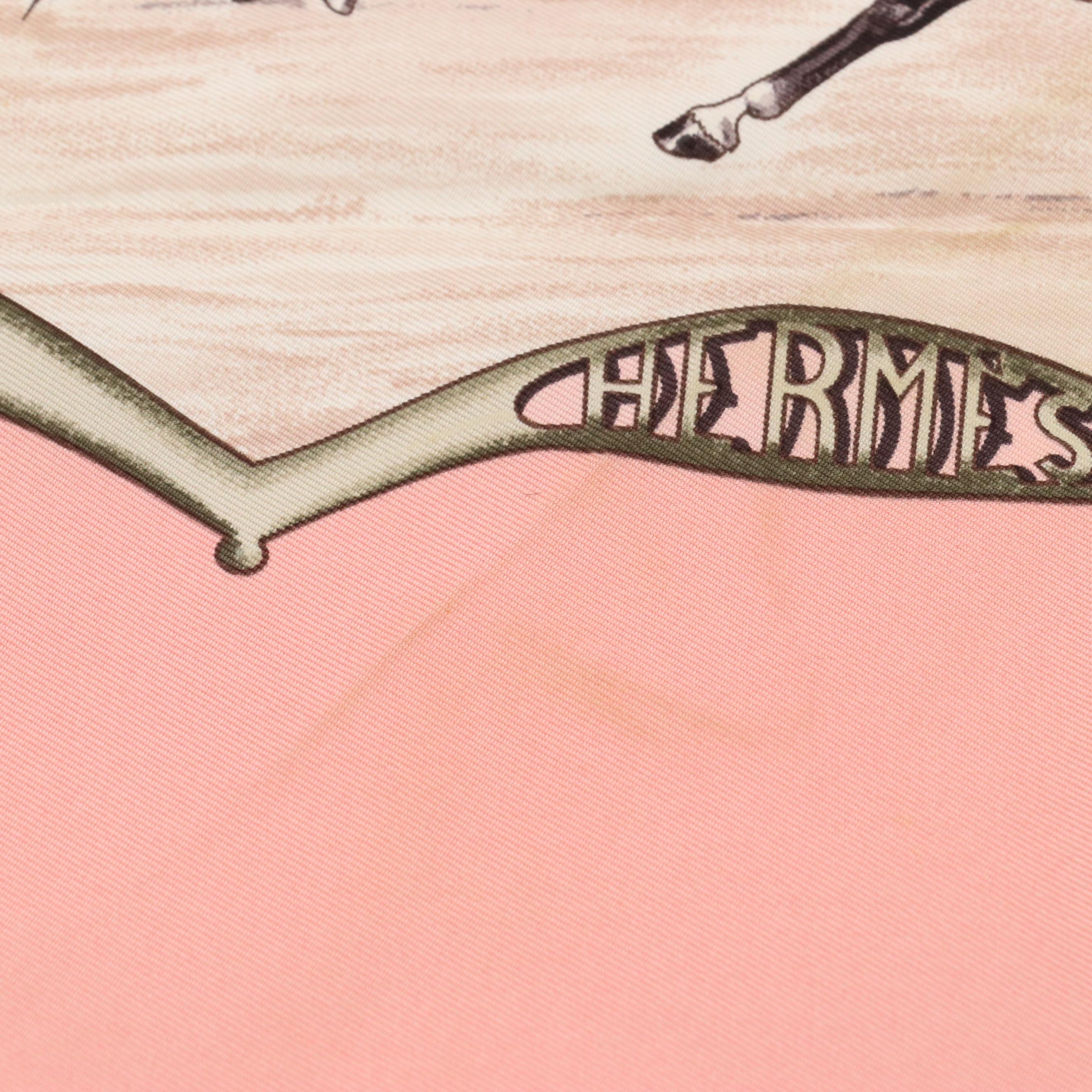 Hermès "Les Chevaux Des Moghols" Baby Pink Silk Twill Scarf 90