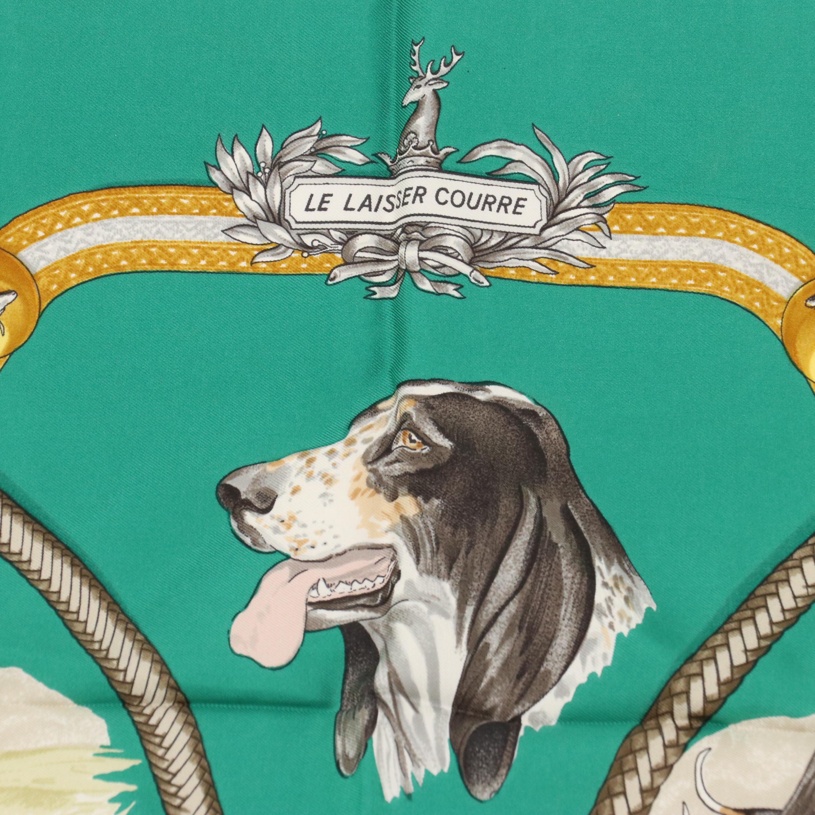 Hermès "Le Laisser Courre" Emerald Green Silk Twill Scarf 90