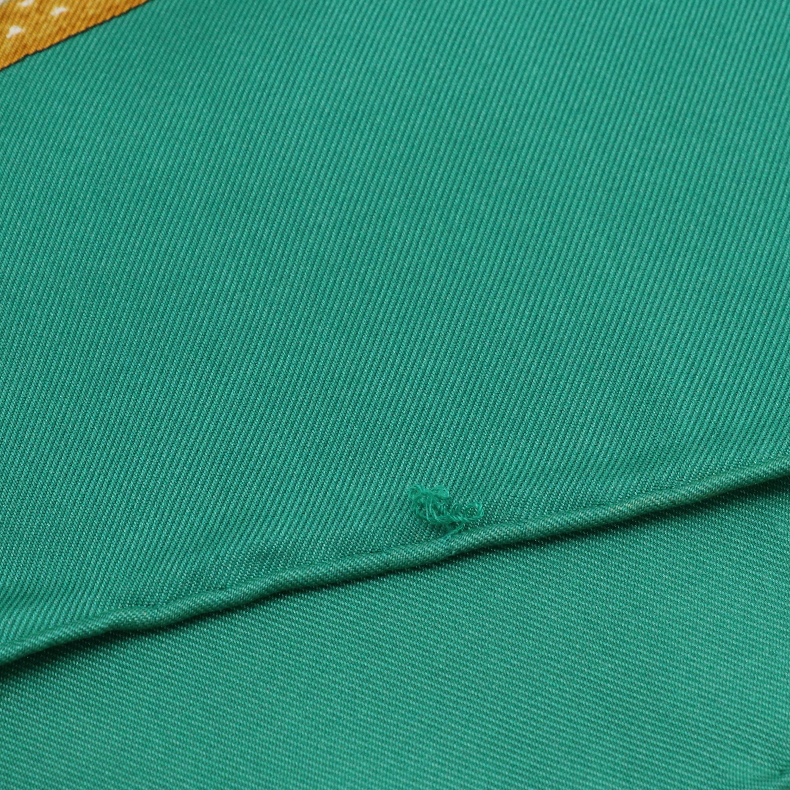 Hermès "Le Laisser Courre" Emerald Green Silk Twill Scarf 90