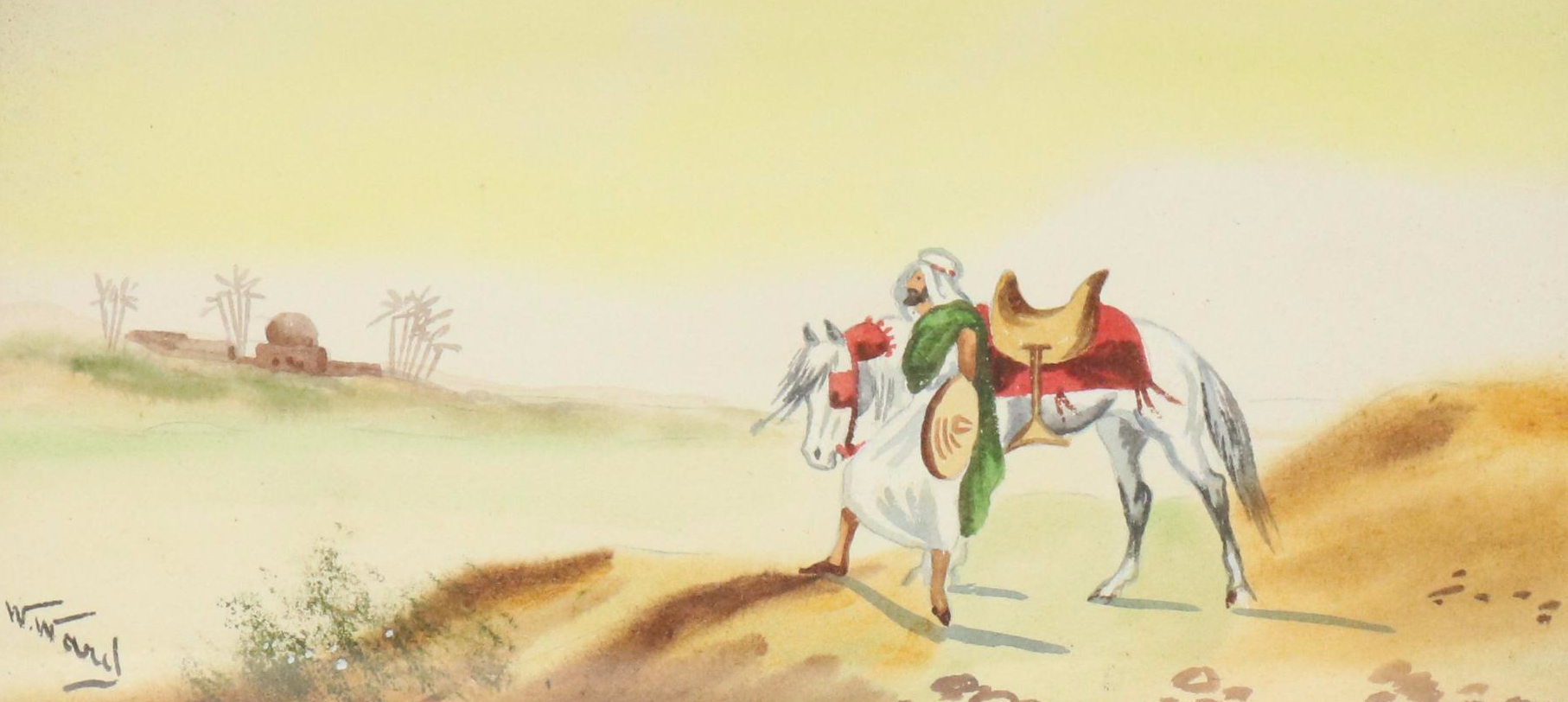 W. Wang Watercolor Paintings of Middle Eastern Desert Scenes, 20th Century