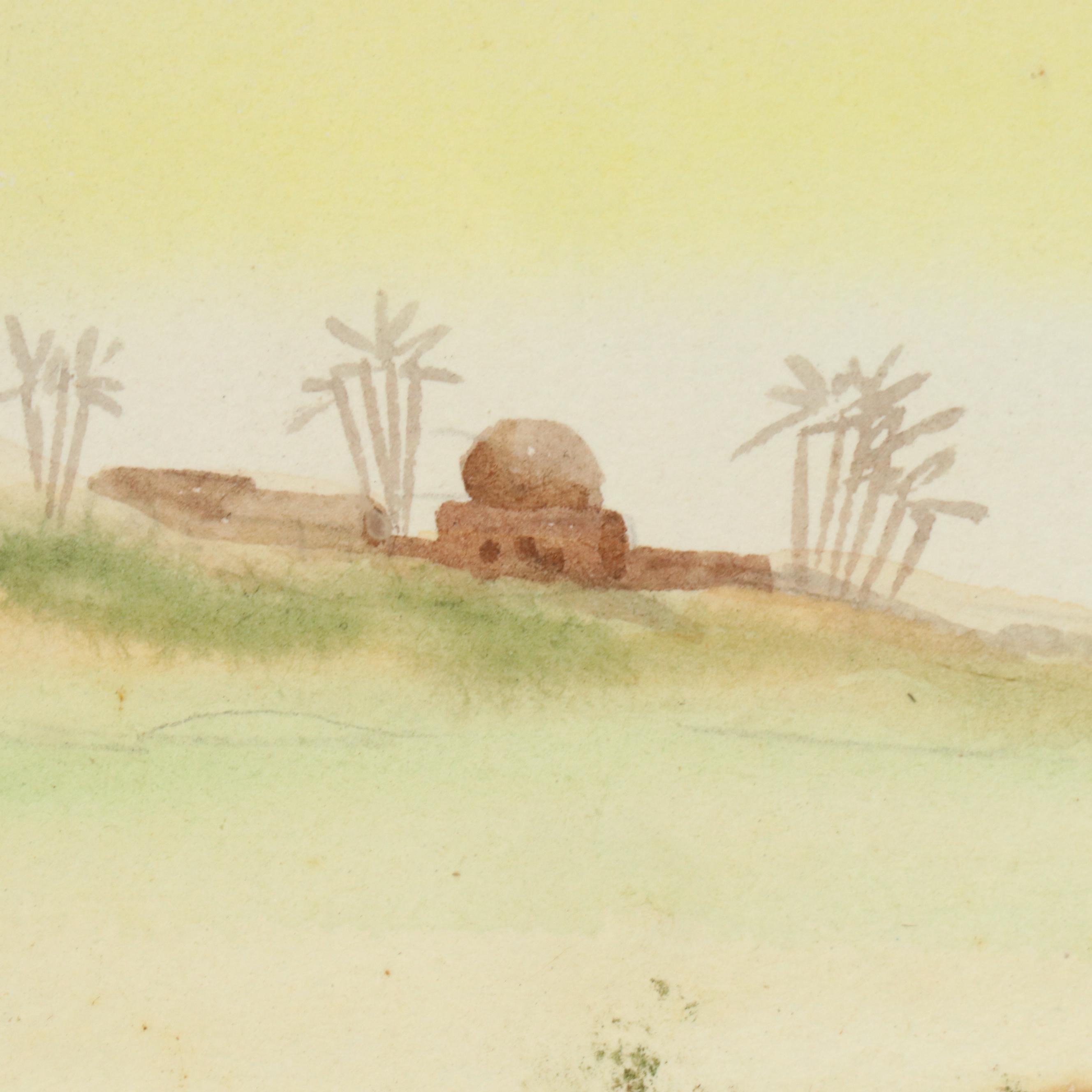 W. Wang Watercolor Paintings of Middle Eastern Desert Scenes, 20th Century