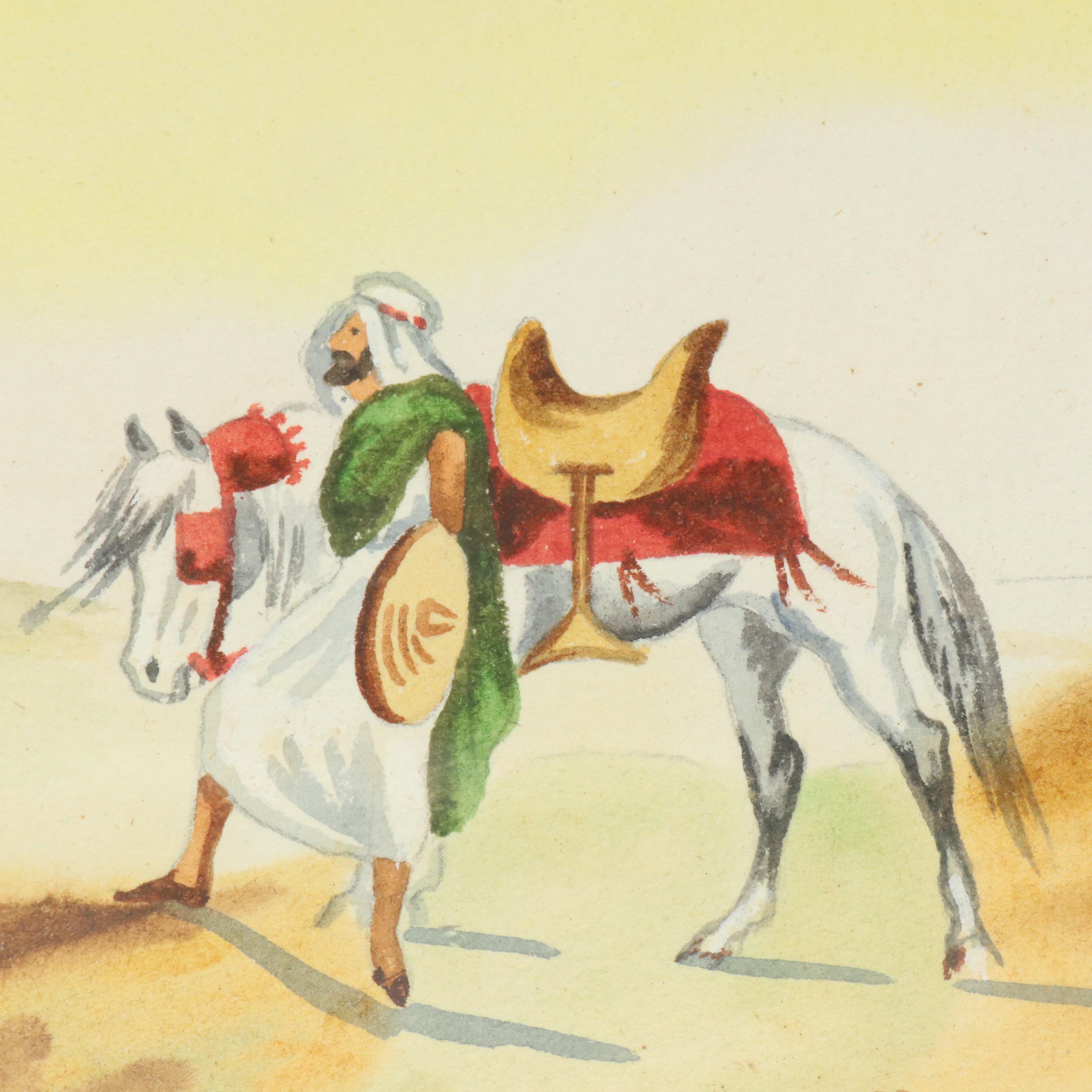 W. Wang Watercolor Paintings of Middle Eastern Desert Scenes, 20th Century