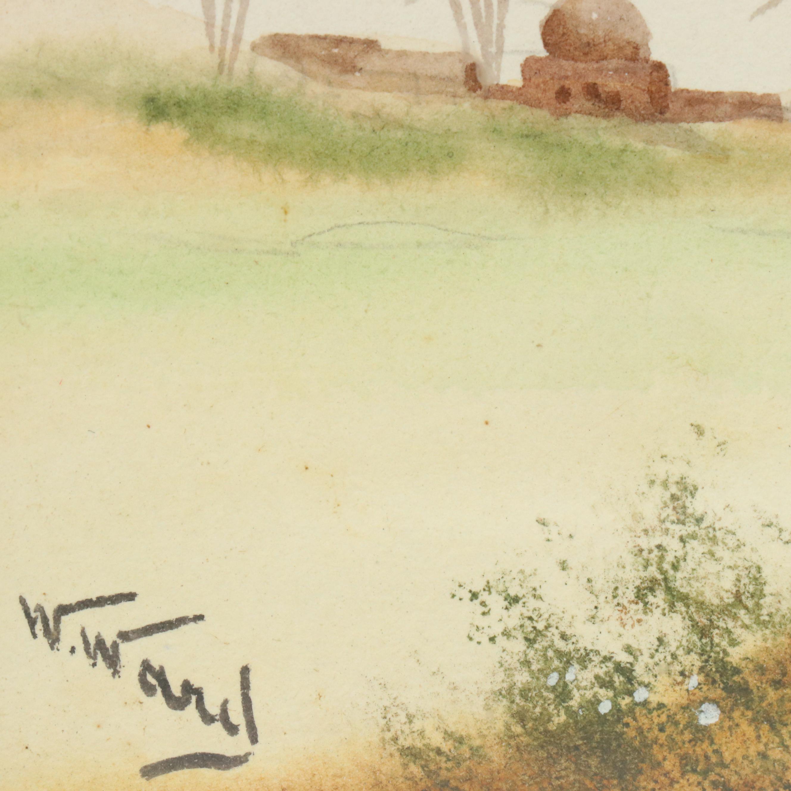 W. Wang Watercolor Paintings of Middle Eastern Desert Scenes, 20th Century