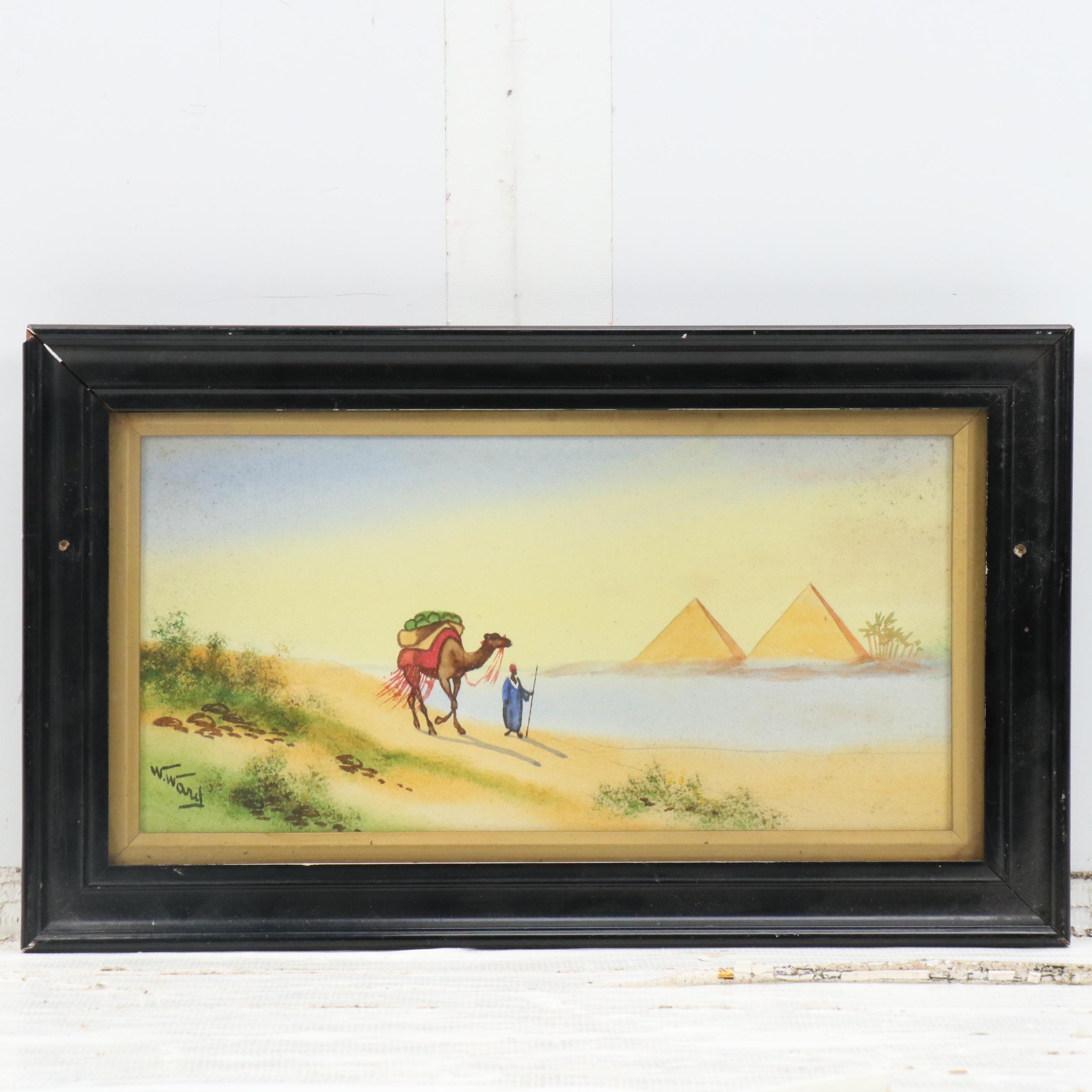 W. Wang Watercolor Paintings of Middle Eastern Desert Scenes, 20th Century