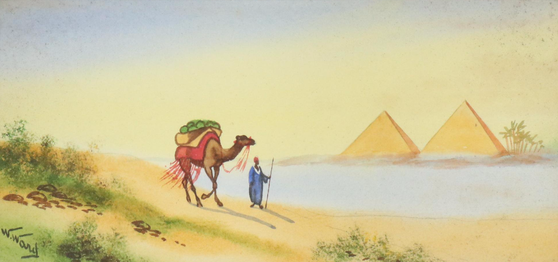 W. Wang Watercolor Paintings of Middle Eastern Desert Scenes, 20th Century