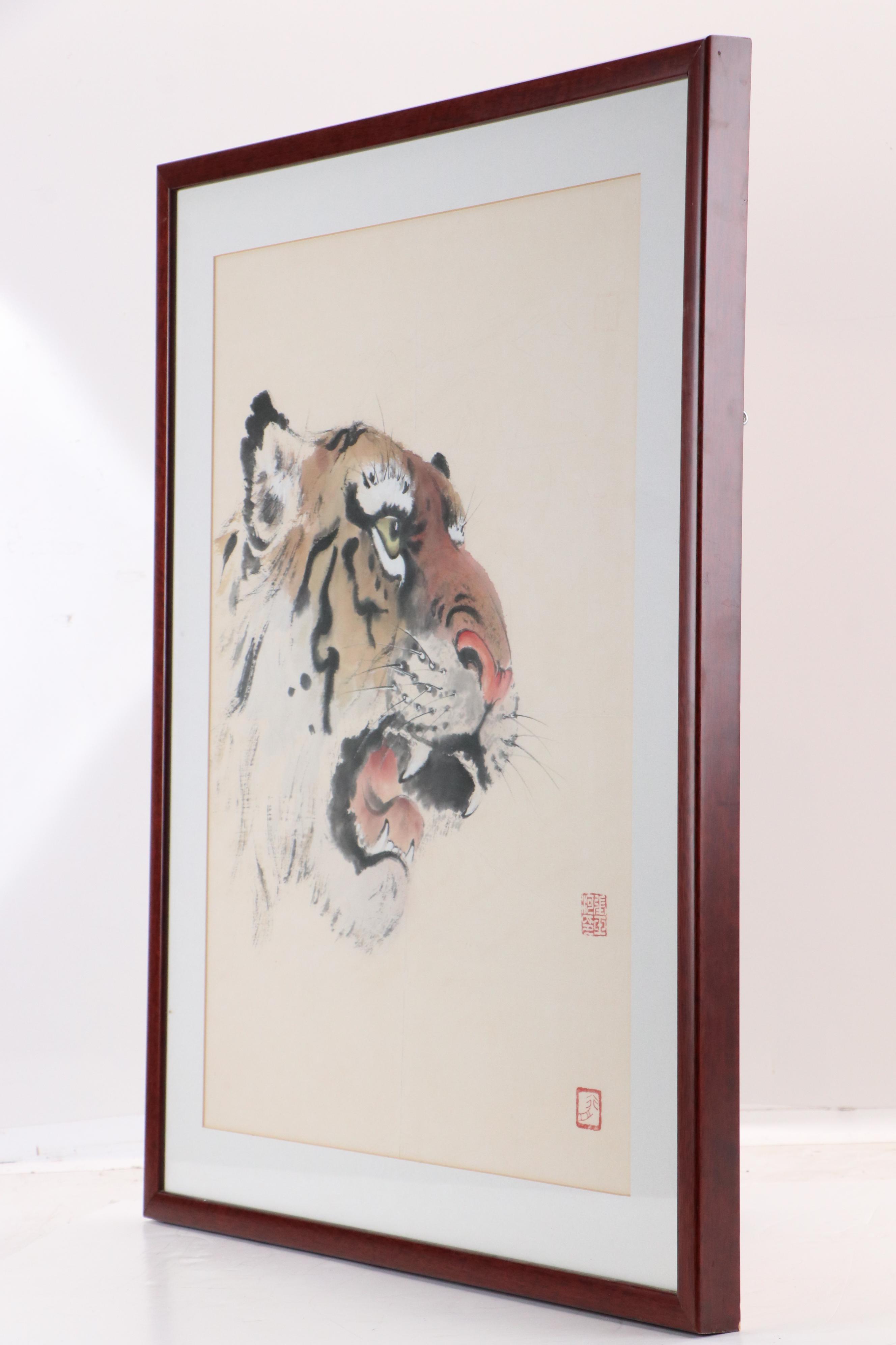 Chinese Ink and Watercolor Painting of Tiger, 20th Century