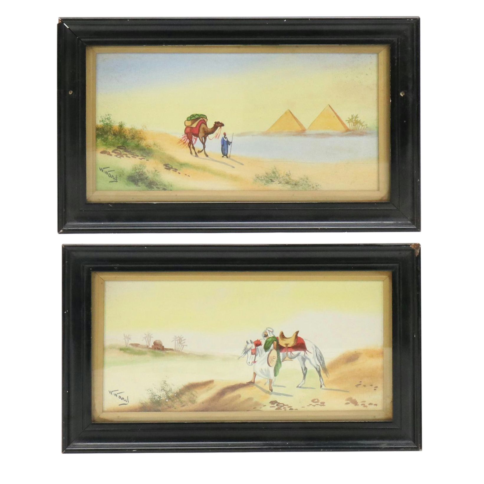 W. Wang Watercolor Paintings of Middle Eastern Desert Scenes, 20th Century