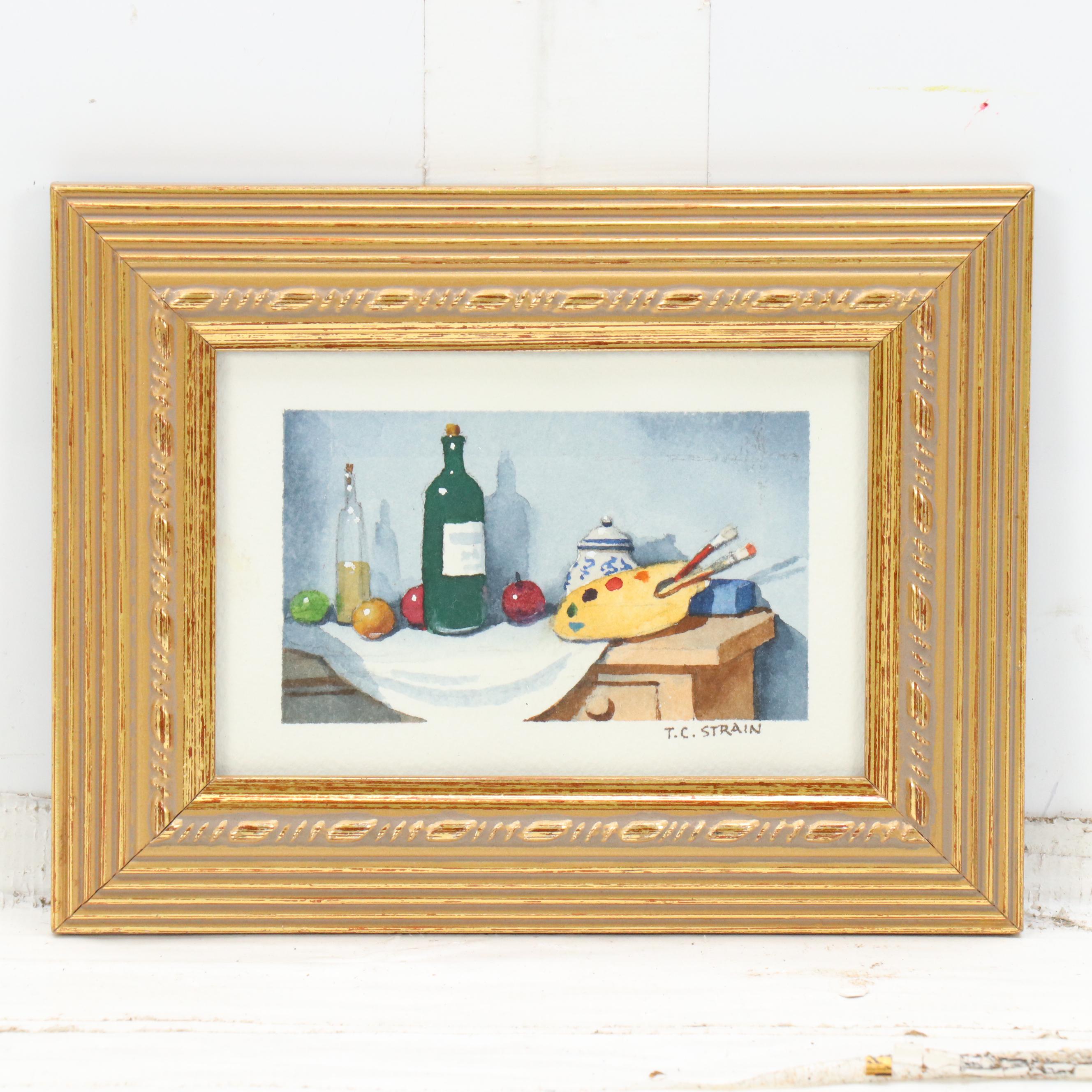 Timothy Clyde Strain Miniature Still Life Watercolor Paintings, 21st Century