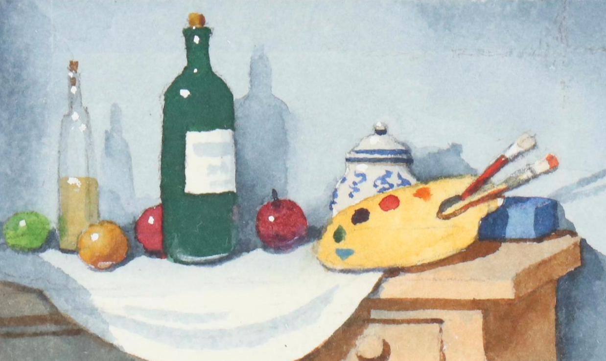 Timothy Clyde Strain Miniature Still Life Watercolor Paintings, 21st Century