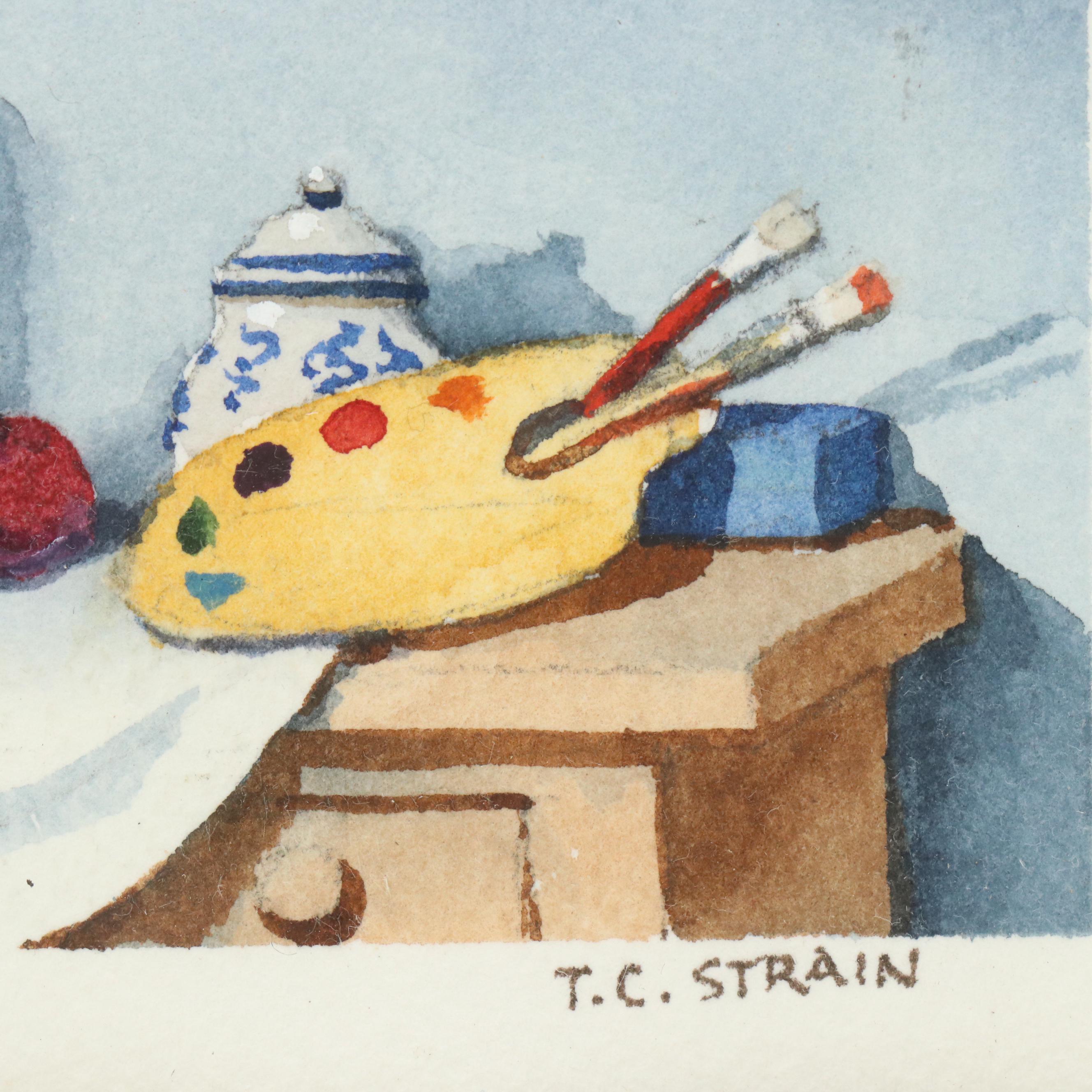 Timothy Clyde Strain Miniature Still Life Watercolor Paintings, 21st Century