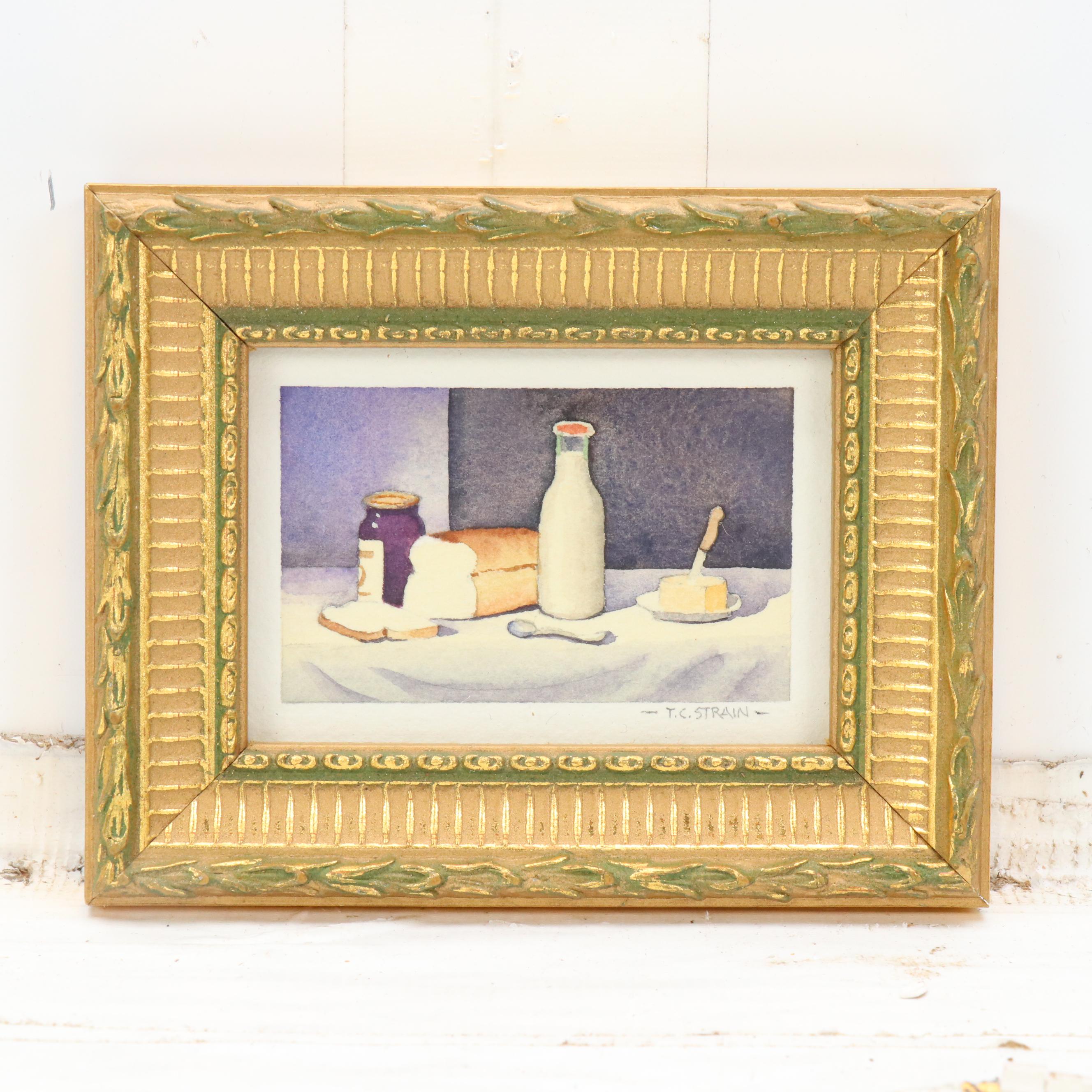 Timothy Clyde Strain Miniature Still Life Watercolor Paintings, 21st Century