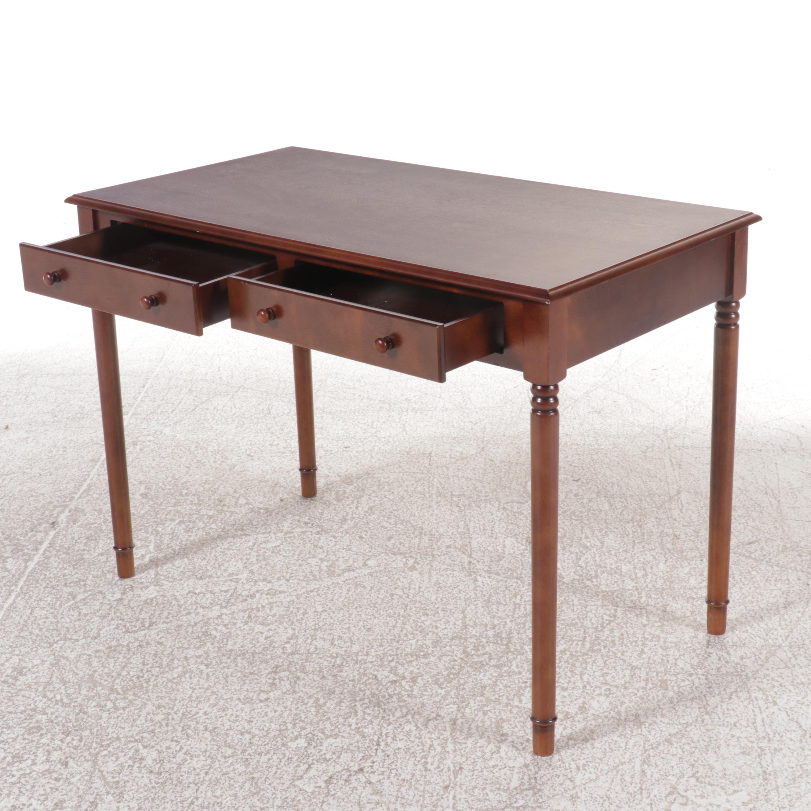 Walnut Finish Two-Drawer Desk with Turned Legs