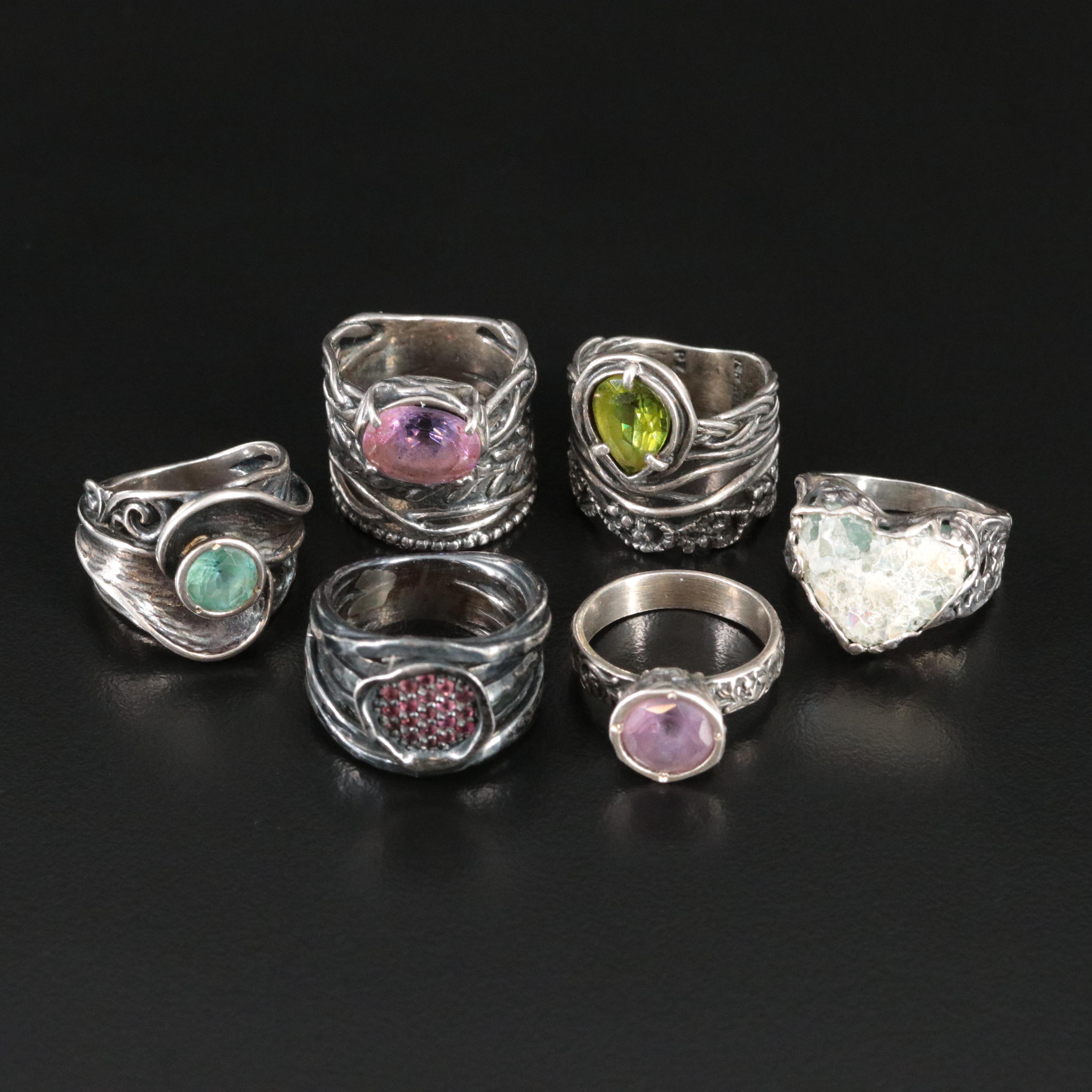 Sterling Amethyst, Peridot, Tourmaline Rings