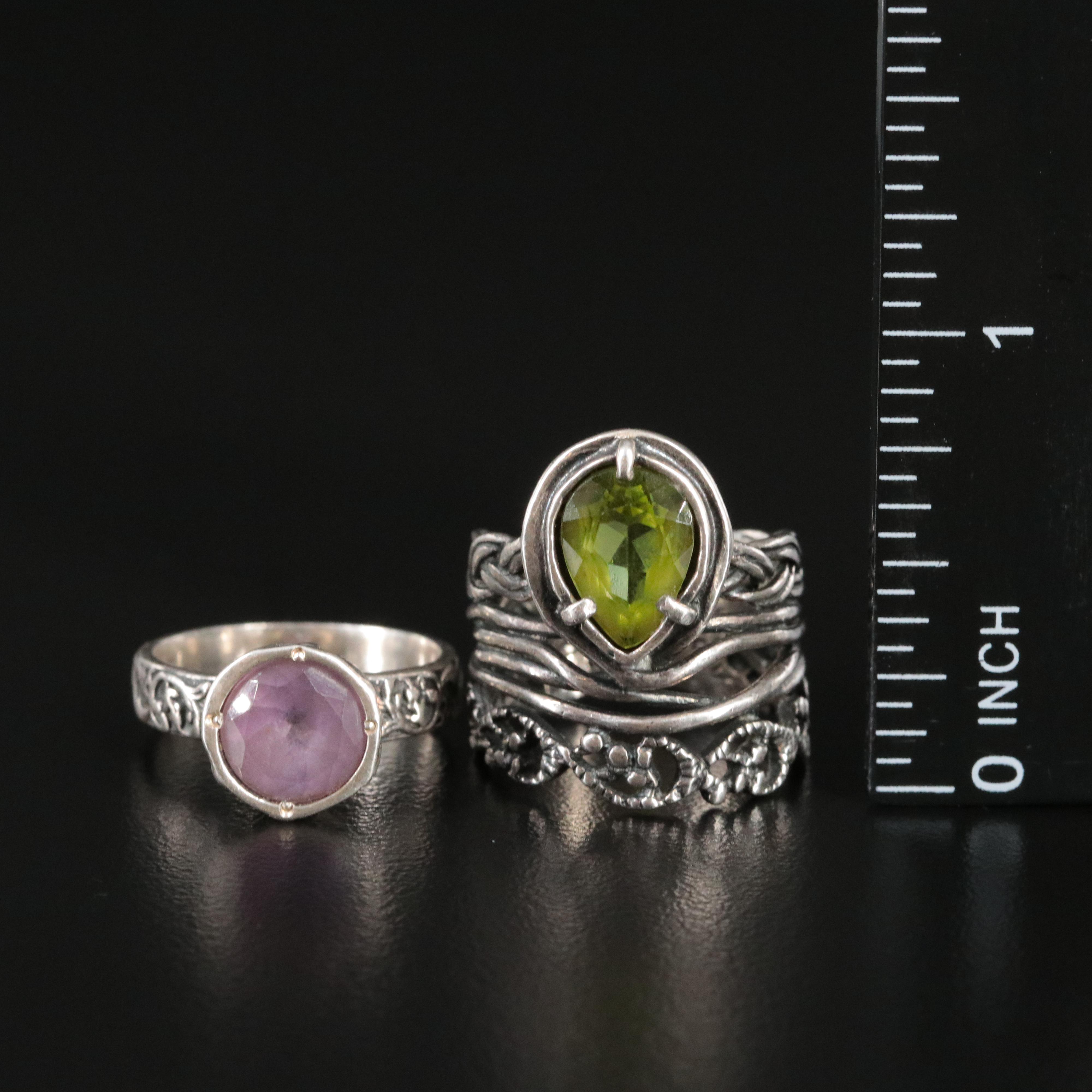 Sterling Amethyst, Peridot, Tourmaline Rings