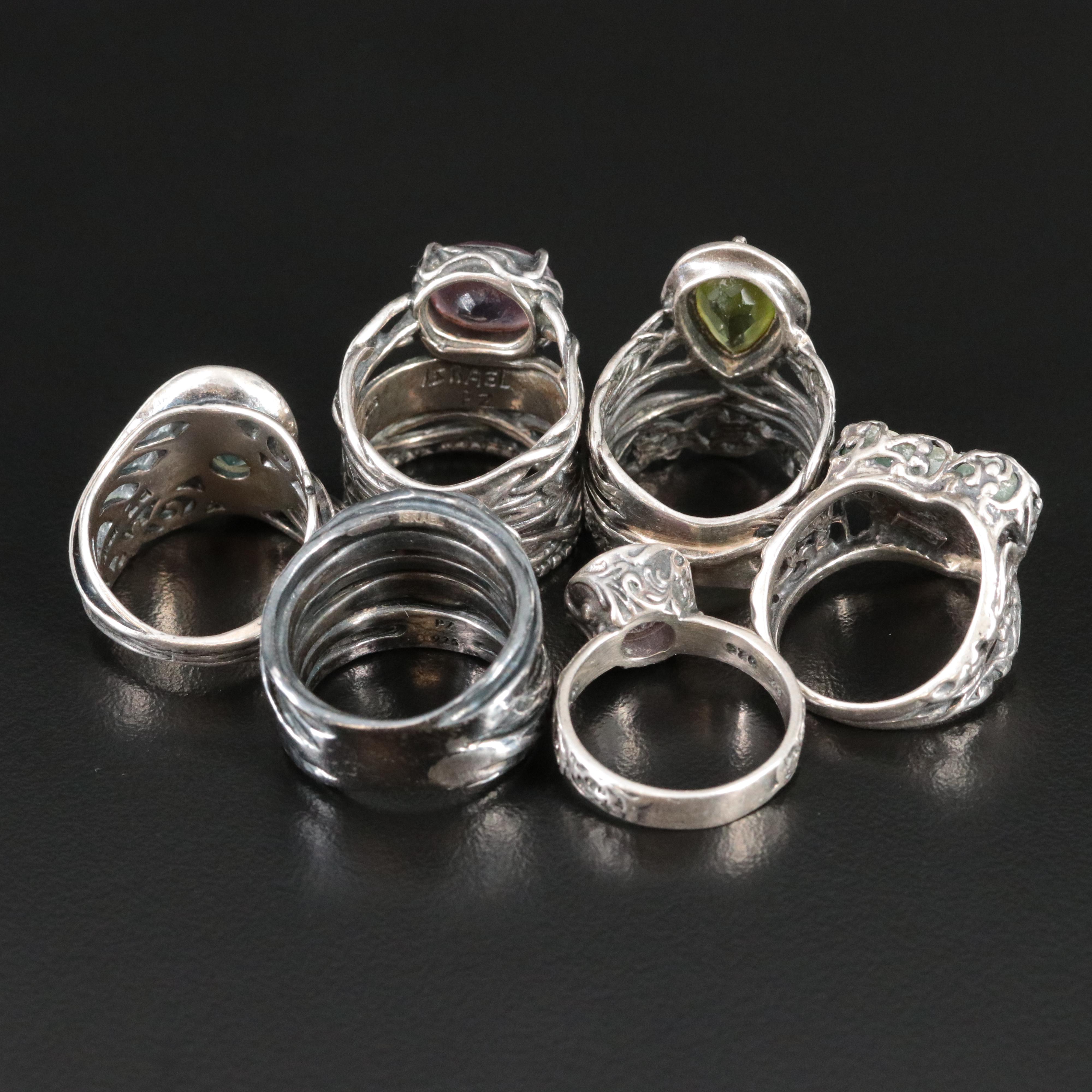Sterling Amethyst, Peridot, Tourmaline Rings