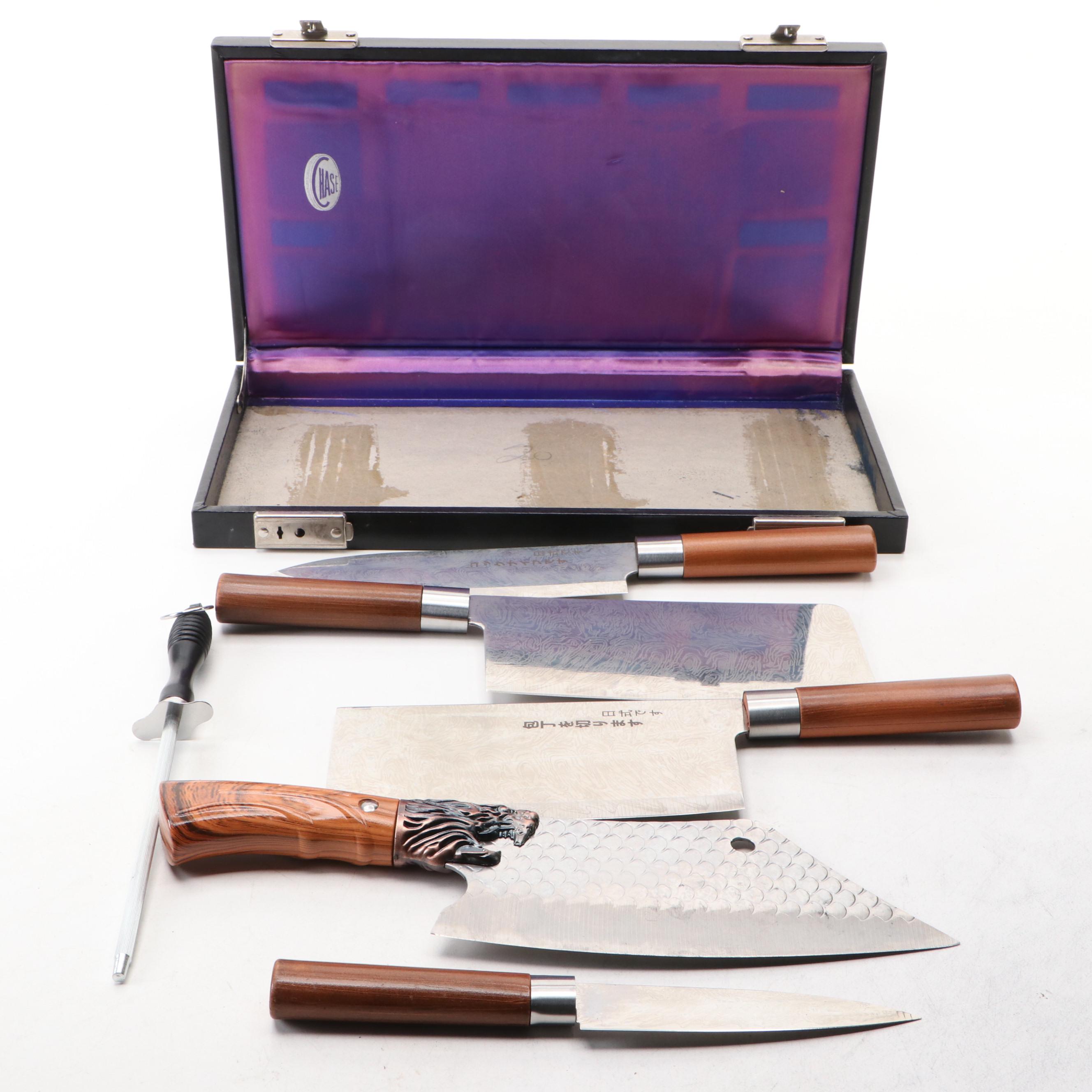 Japanese Style Etched Stainless Steel Chef's Knives with Other Cleaver