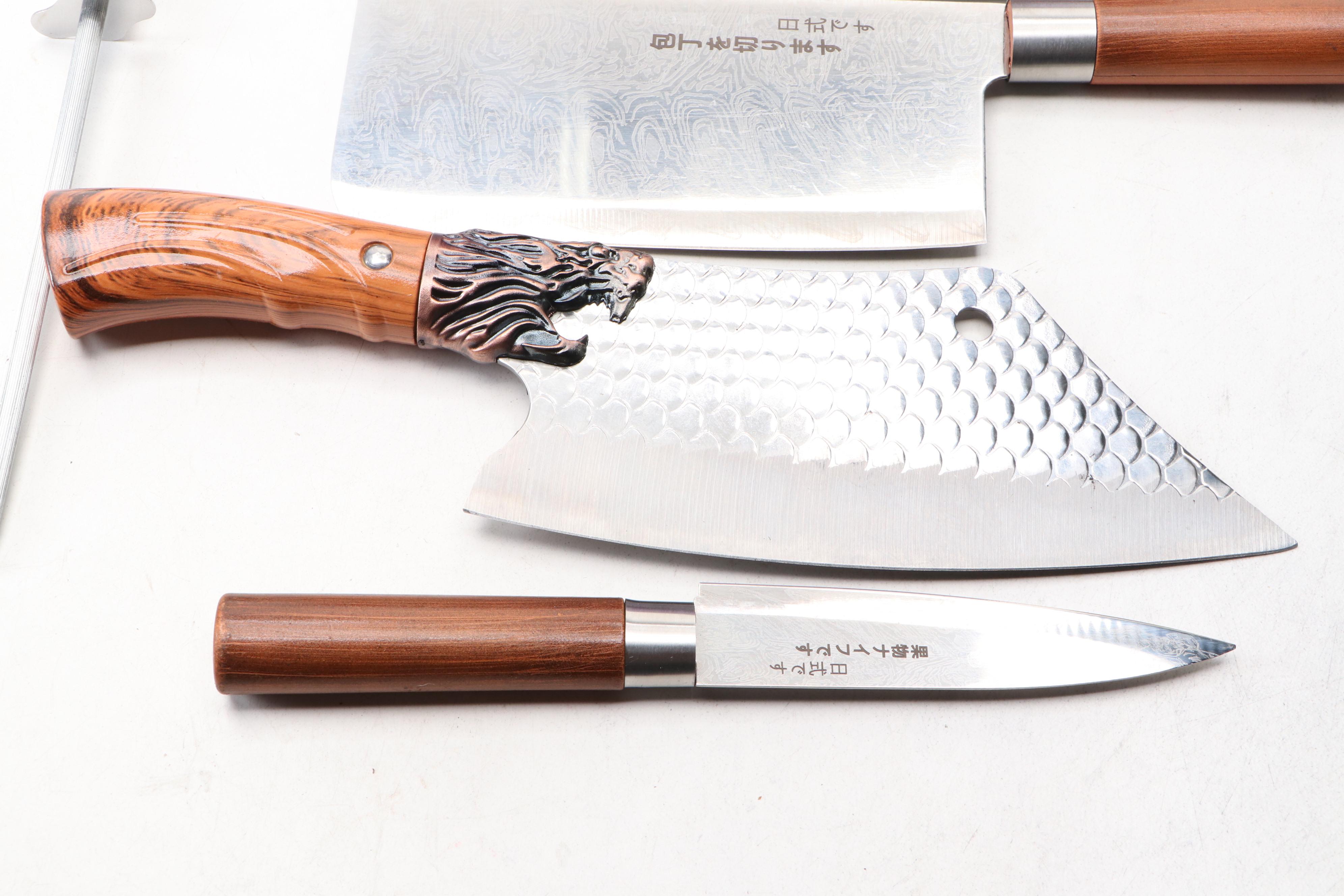 Japanese Style Etched Stainless Steel Chef's Knives with Other Cleaver