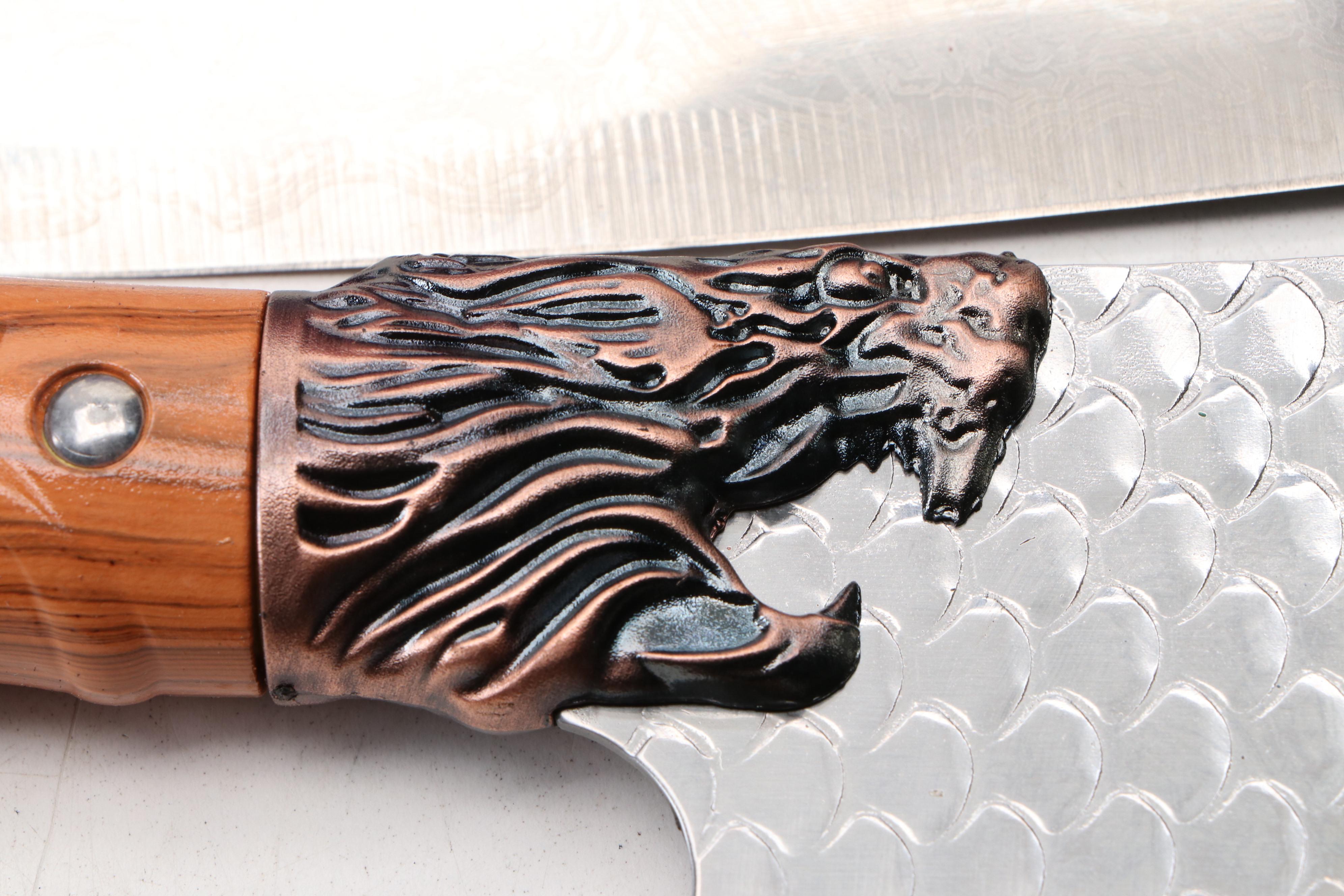 Japanese Style Etched Stainless Steel Chef's Knives with Other Cleaver