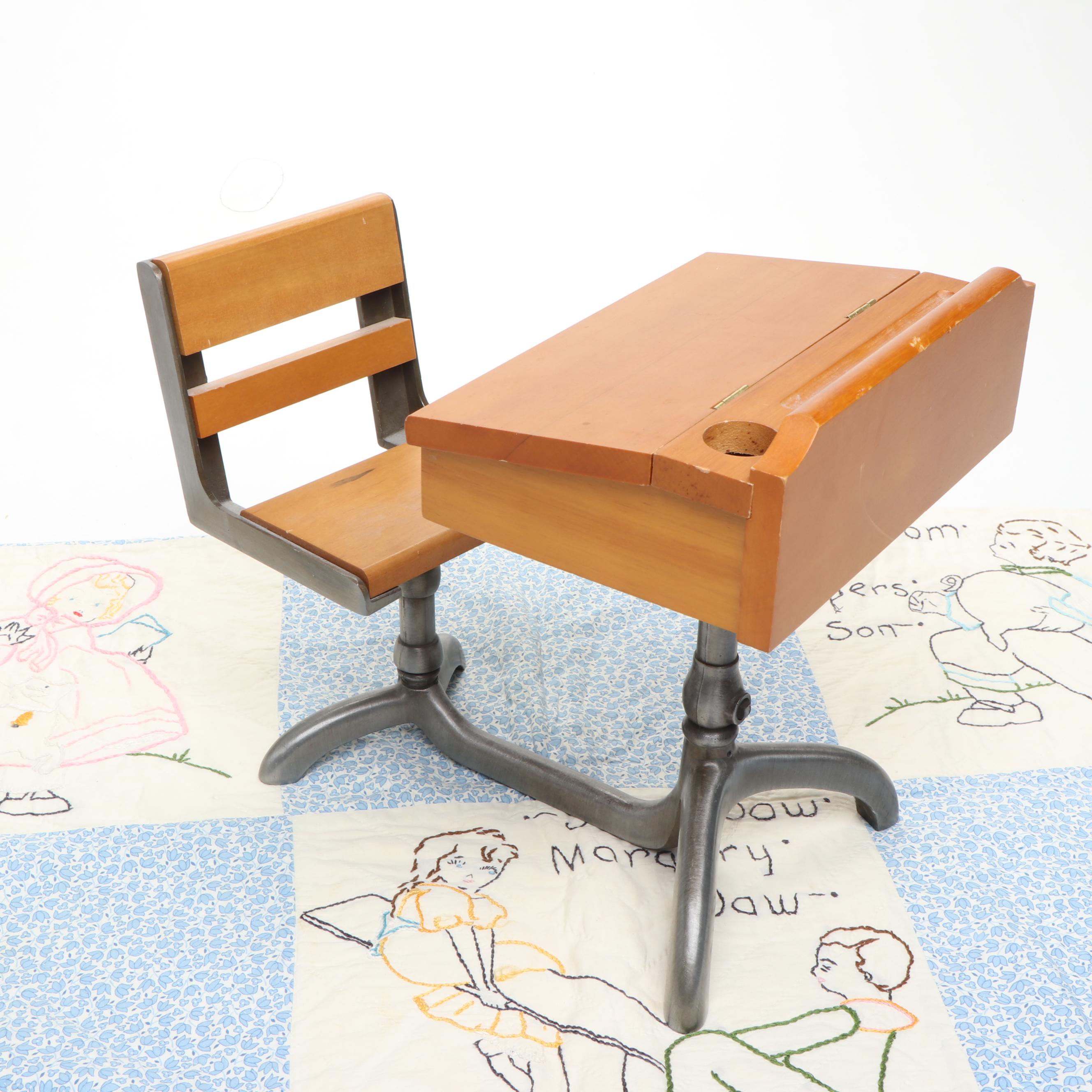 Hand-Embroidered Nursery Rhyme Quilt with American Girl School Desk and More