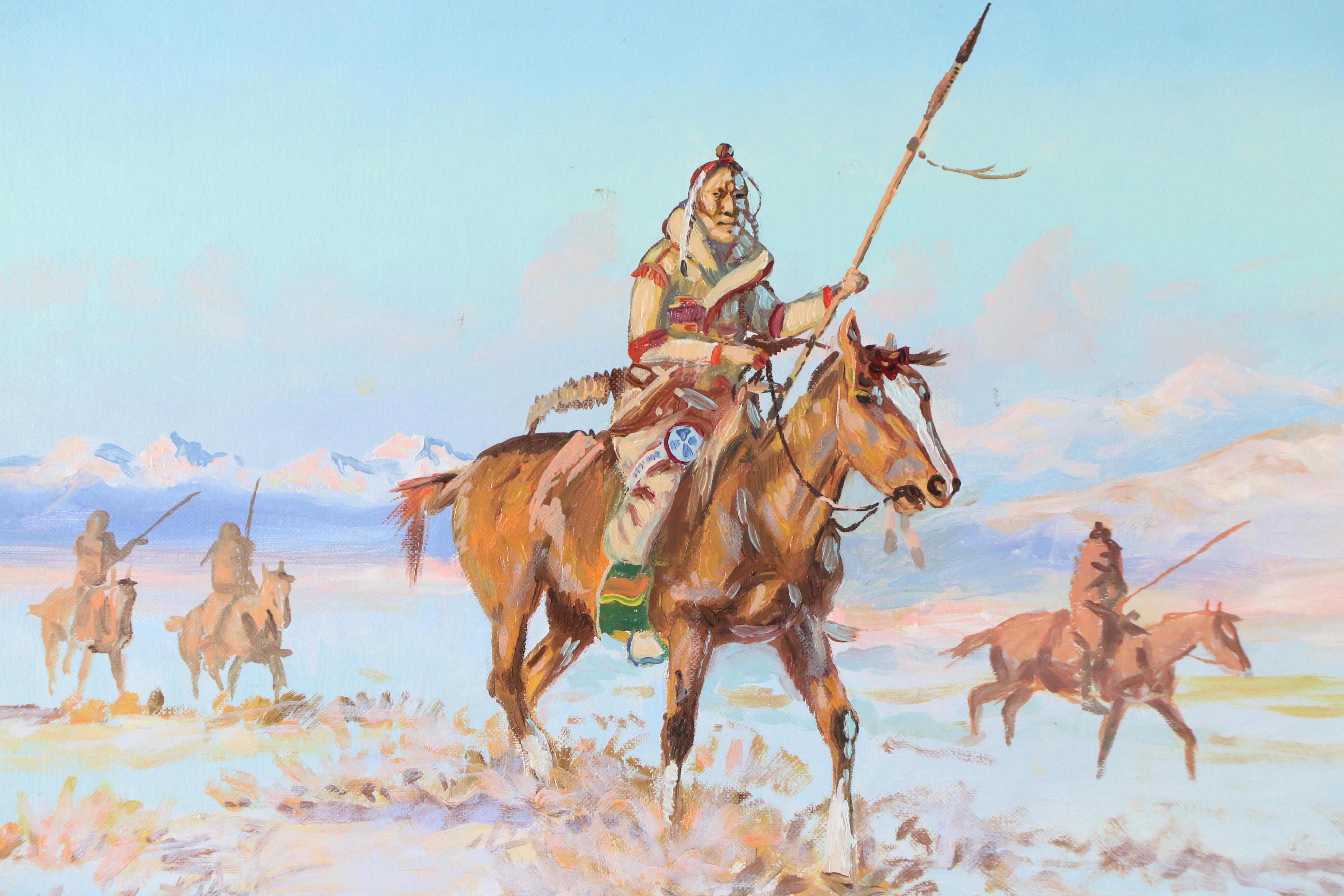 Victor Auld Western Genre Oil Painting "Indians on the Plains," 1967